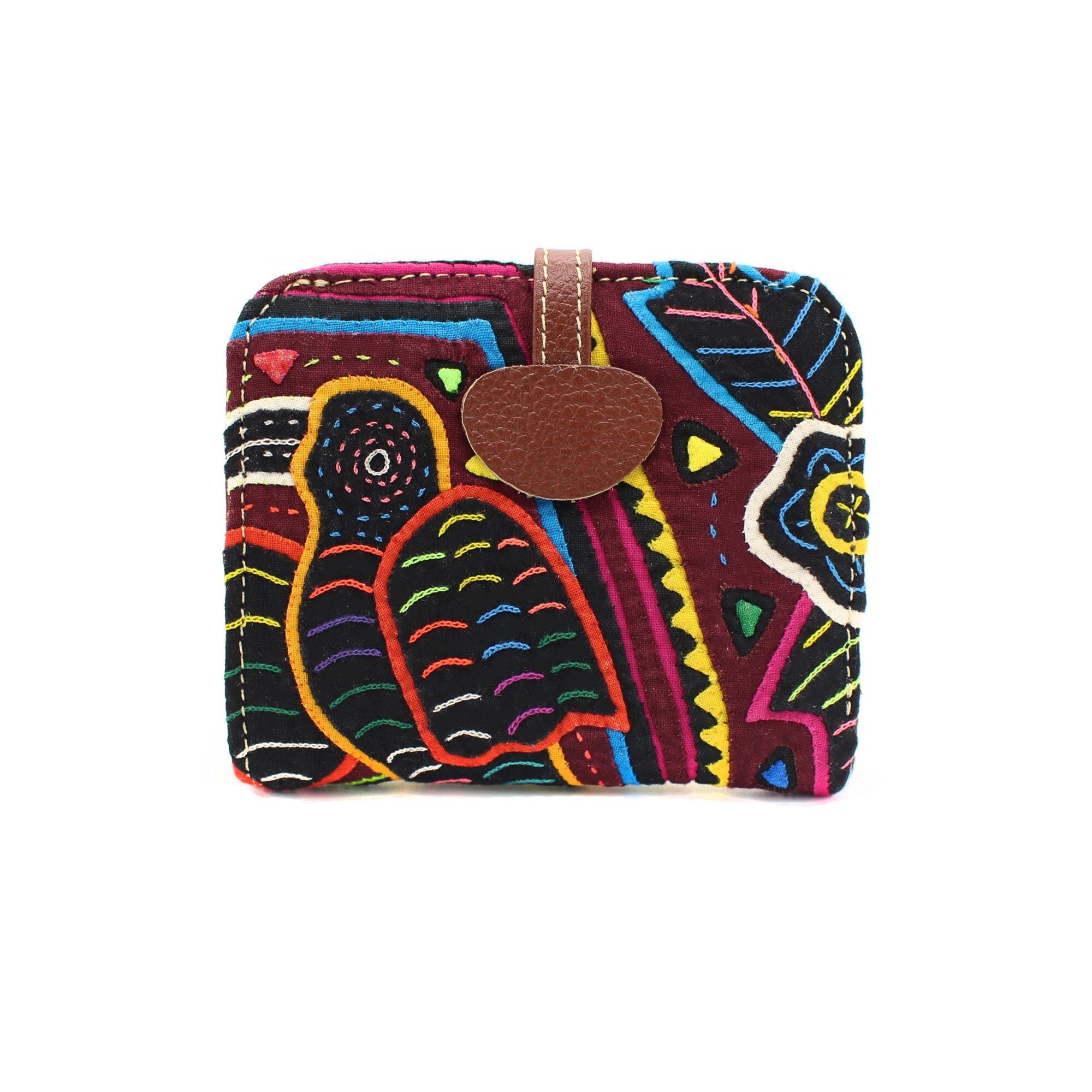 Full Mola + Leather Wallet with Picture Pocket | Handmade Kuna Tribe