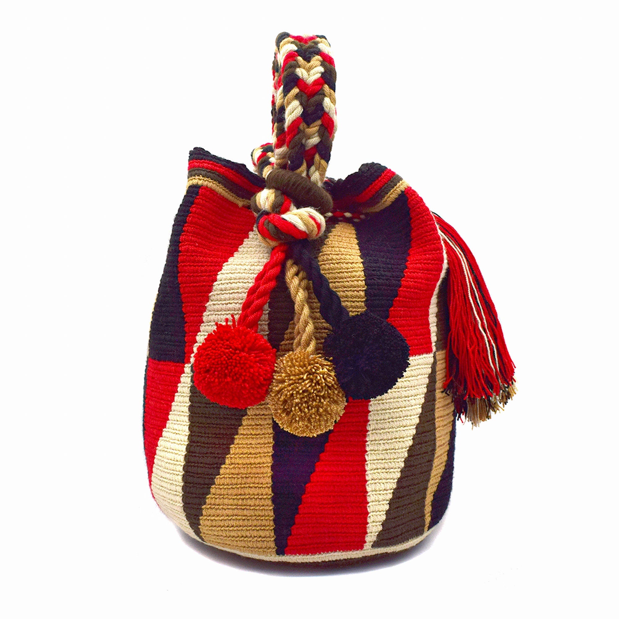 Large Colombian Wayuu Mochila Tote Bag | Beige Red Brown