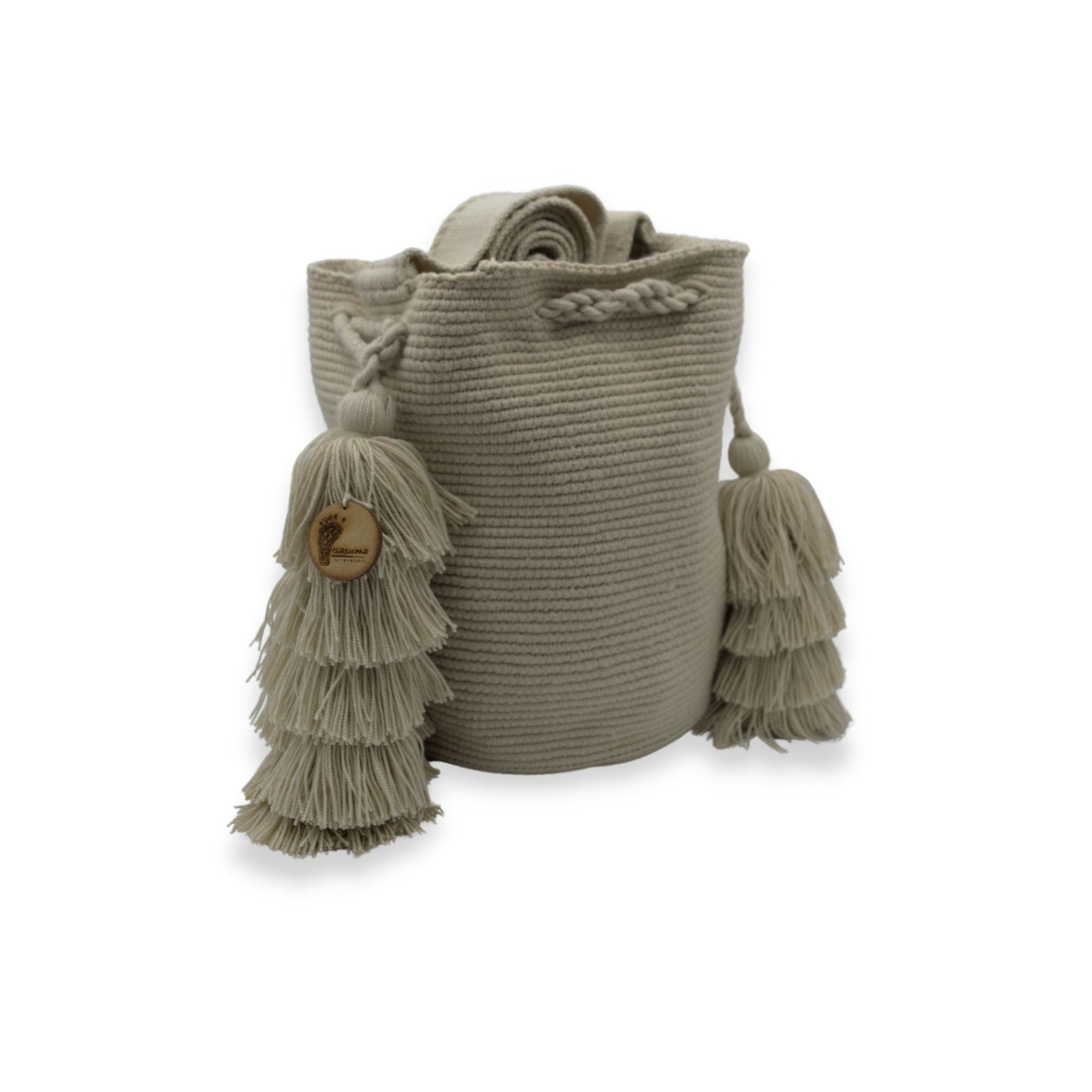 Medium Four Tassels Wayuu Mochila | Unicolor | Slate I Handmade