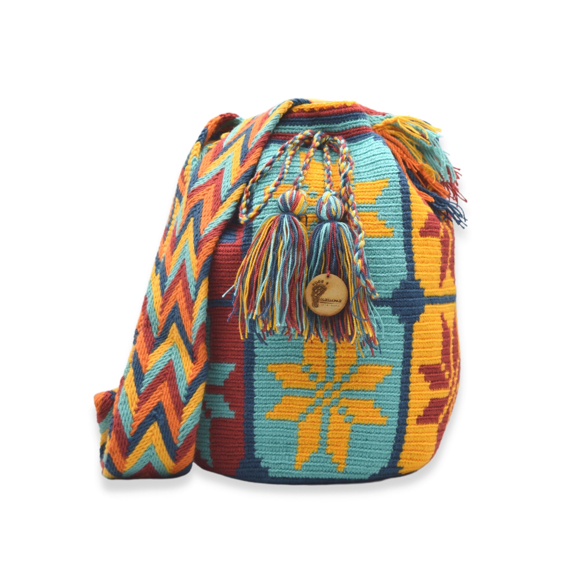 Wayuu mochila bag | Large Tradicional | Sunset Colors Flowers