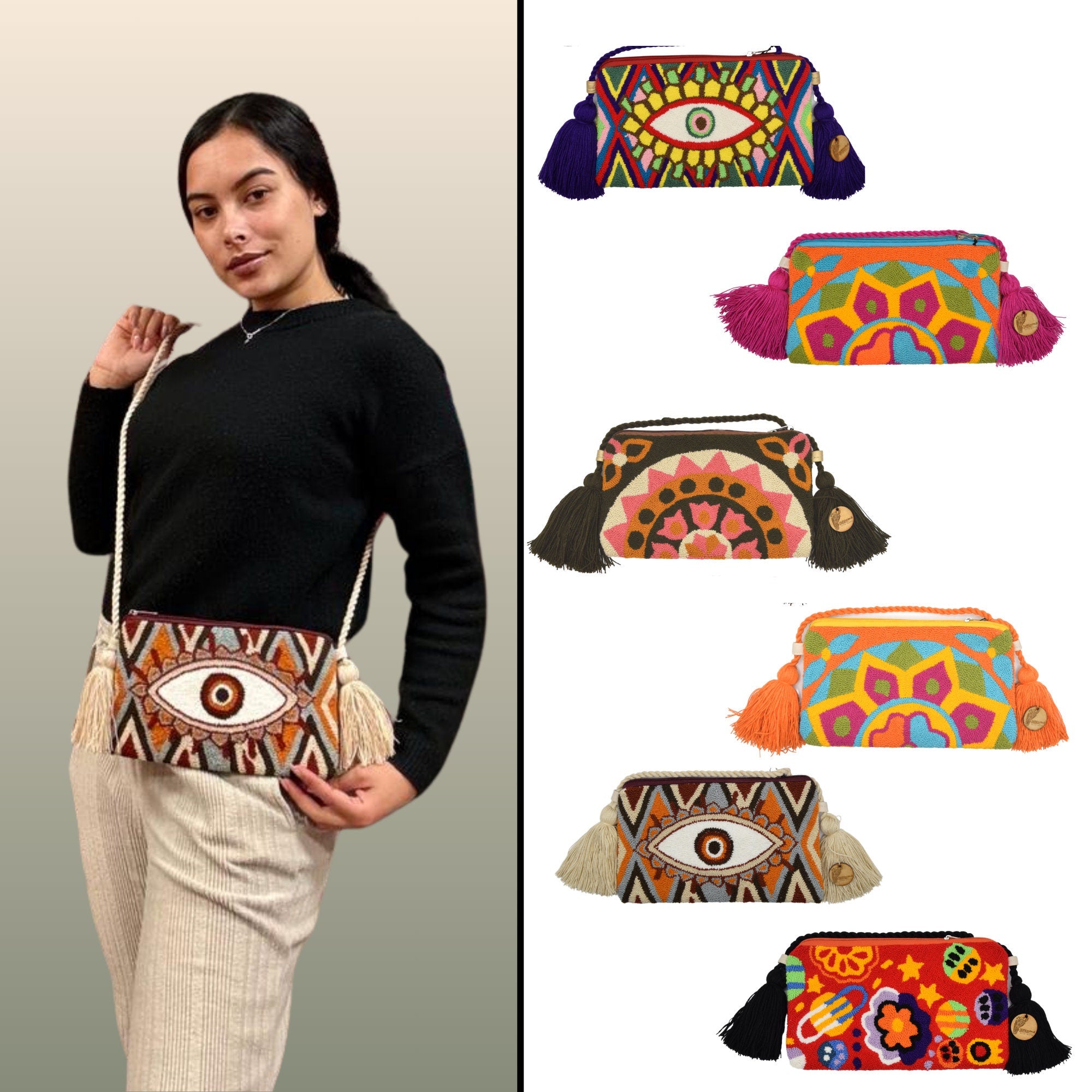 Crossbody Wayuu Purse Clutch with Tassels | Wayuu Crochet purse I Handmade in Colombia