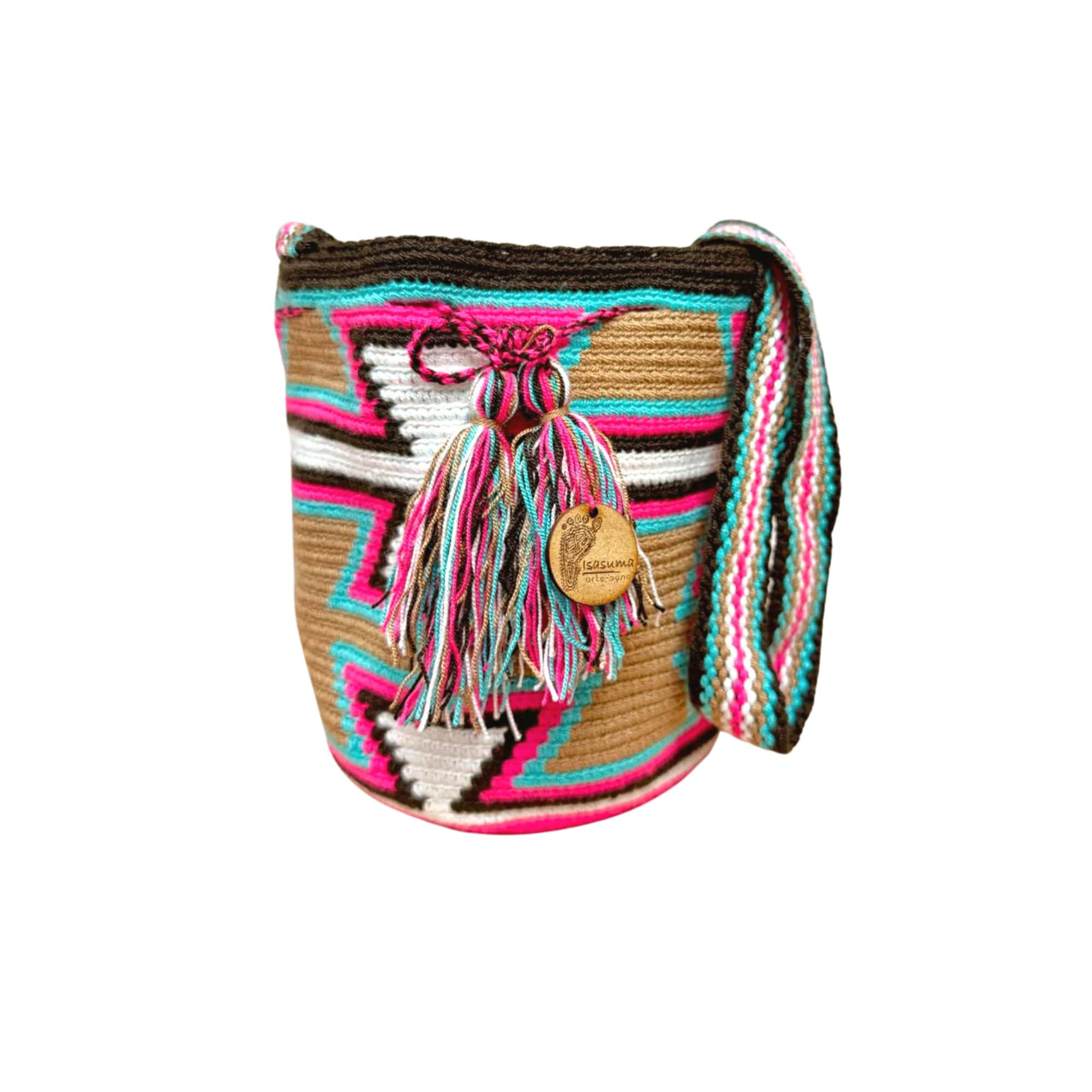 Wayuu mochila bag | Medium Tradicional | Coloful White crosses