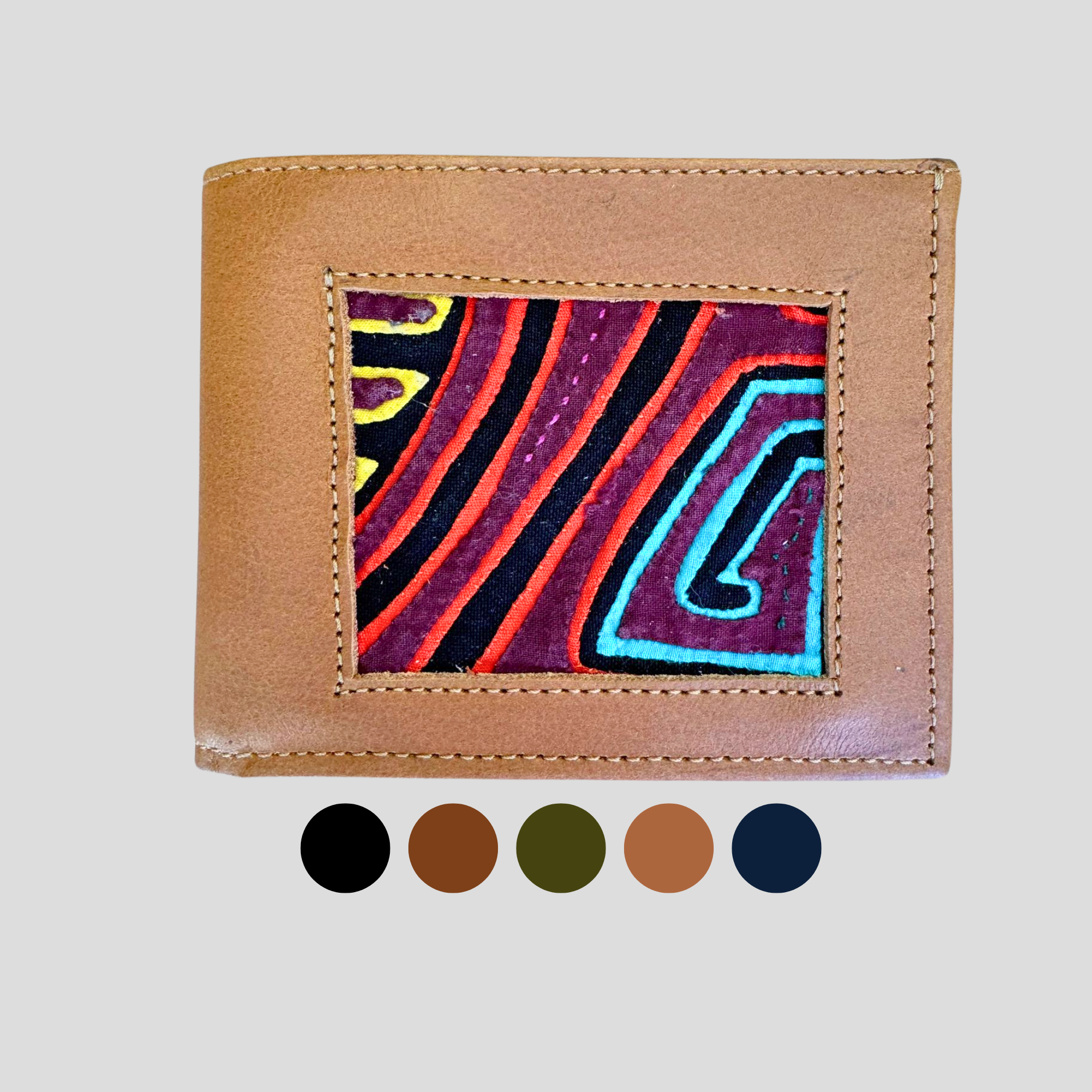 Man's Wallet Mola Square I Genuine One of a Kind Leather Wallet I  Mola Square Wallet from Colombia