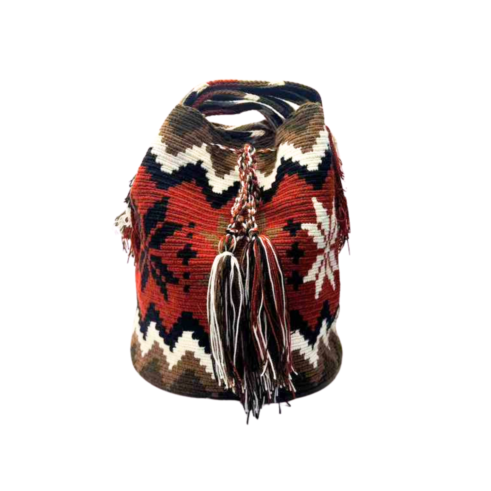 Wayuu mochila bag | Large Tradicional | Red sangria black white flowers