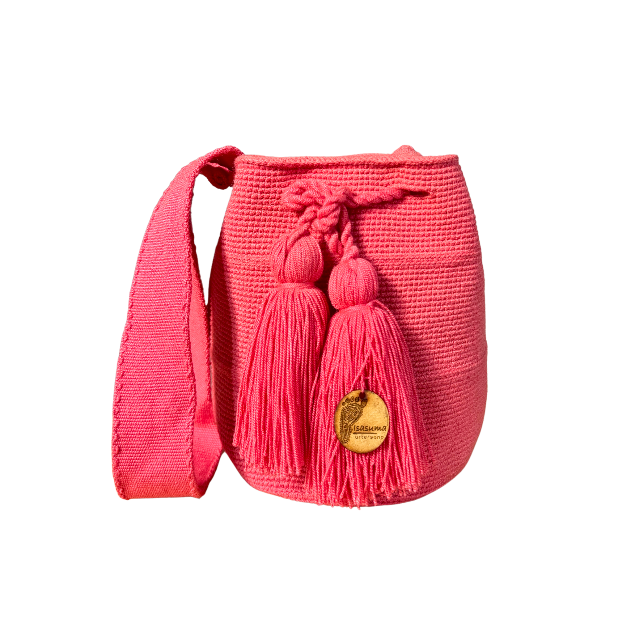 Medium Unicolor Wayuu Mochila Bag | Pink solid Strap | Woven Crossbody | Handmade | Boho | Handmade in Colombia