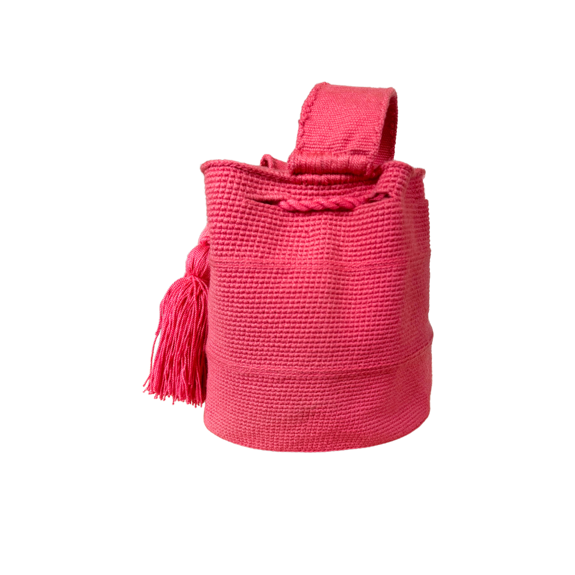 Medium Unicolor Wayuu Mochila Bag | Pink solid Strap | Woven Crossbody | Handmade | Boho | Handmade in Colombia