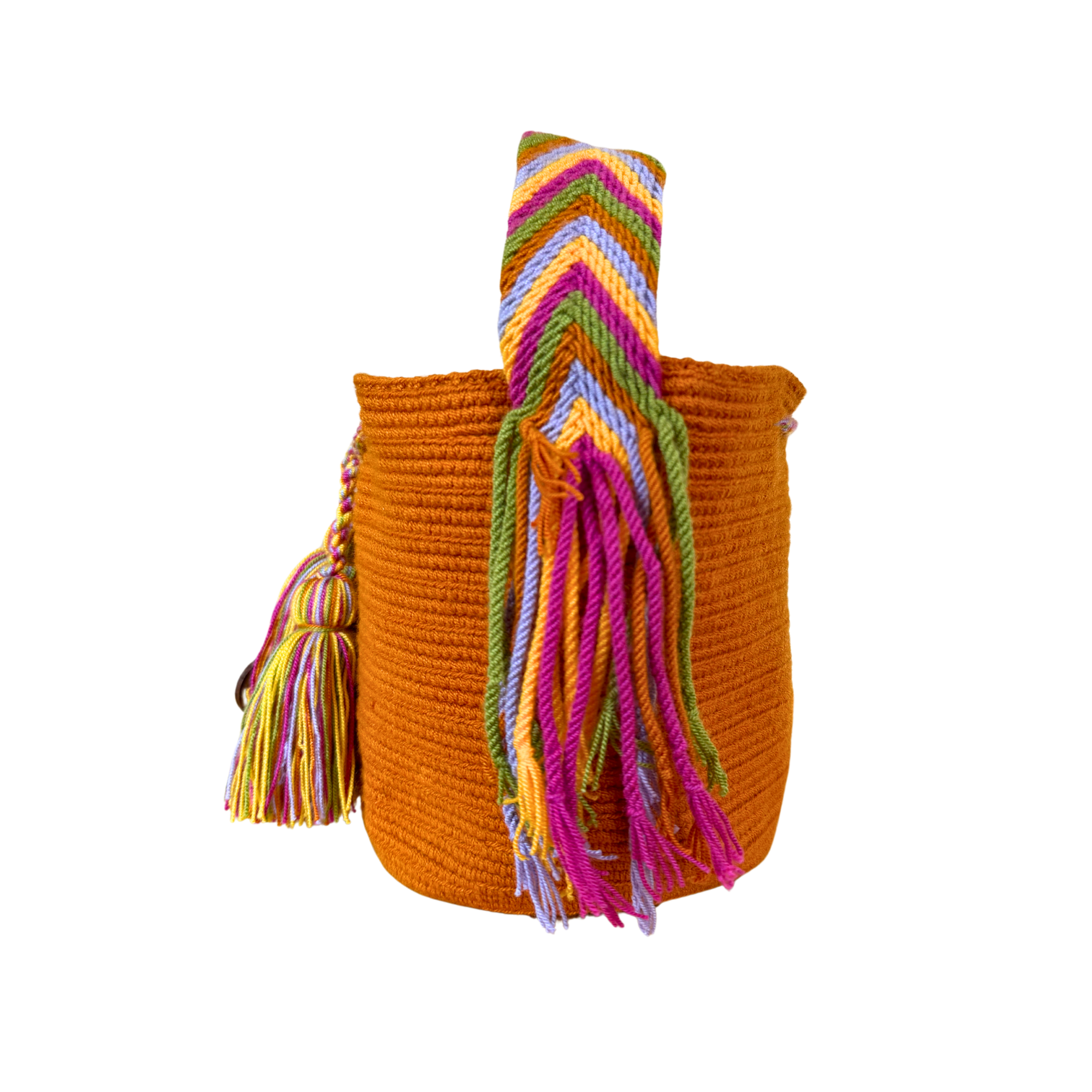 Medium Unicolor Wayuu Mochila Bag | Mustard, strap colorful  | Woven Crossbody | Handmade | Boho | Handmade in Colombia