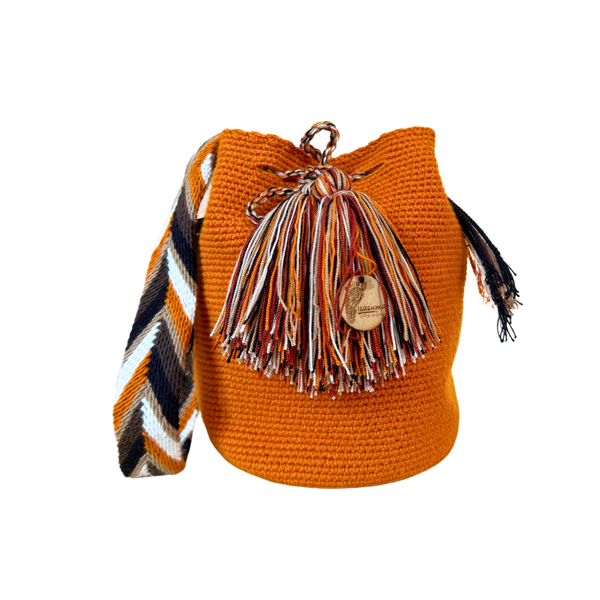 Medium Unicolor Wayuu Mochila Bag | Mustard, Strap white brown and mustard | Woven Crossbody | Handmade | Boho | Handmade in Colombia