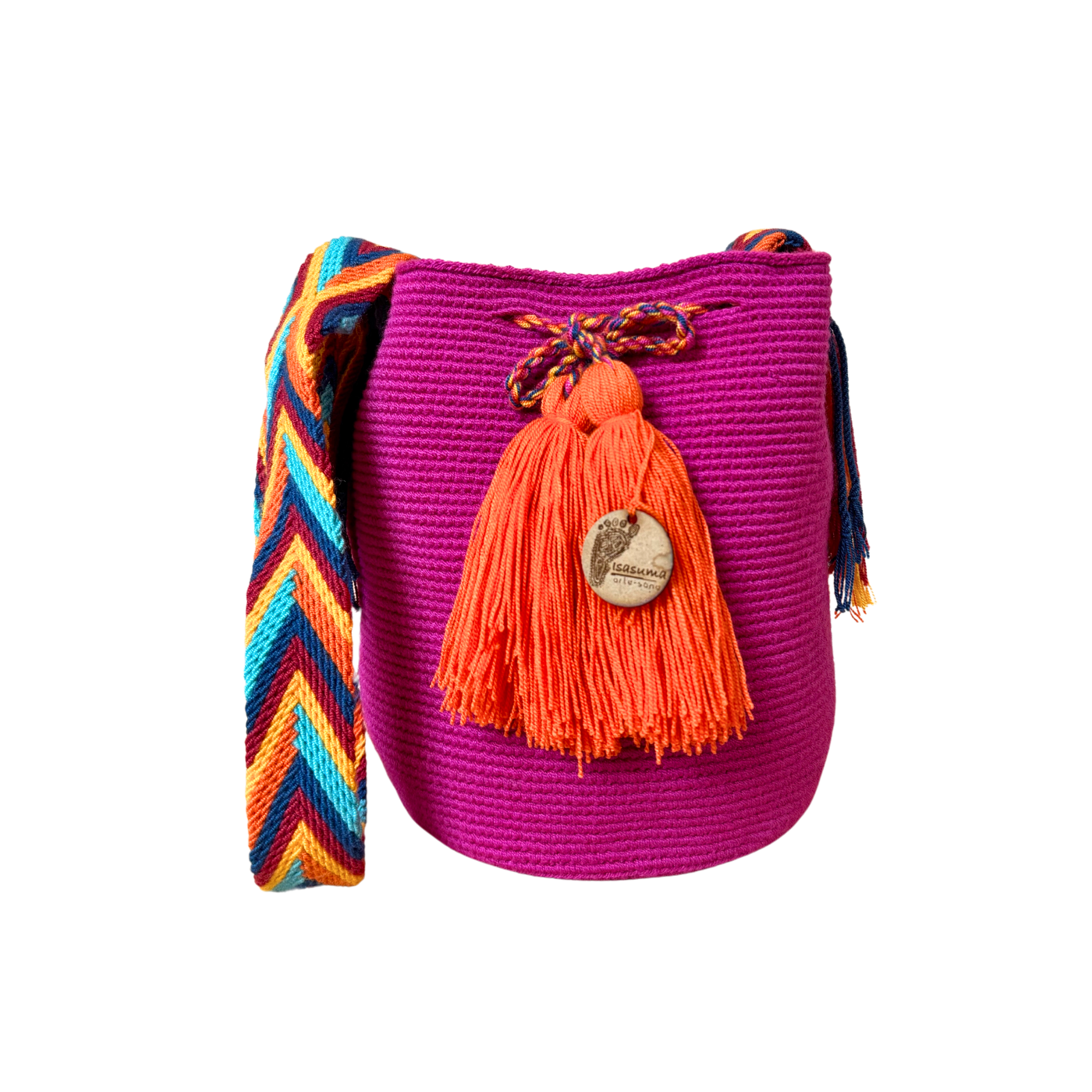 Medium Unicolor Wayuu Mochila Bag | Deep Pink | Woven Crossbody | Handmade | Boho | Handmade in Colombia