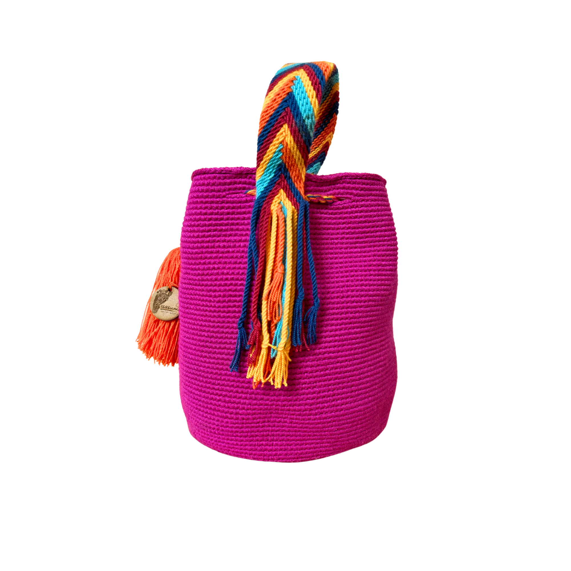 Medium Unicolor Wayuu Mochila Bag | Deep Pink | Woven Crossbody | Handmade | Boho | Handmade in Colombia