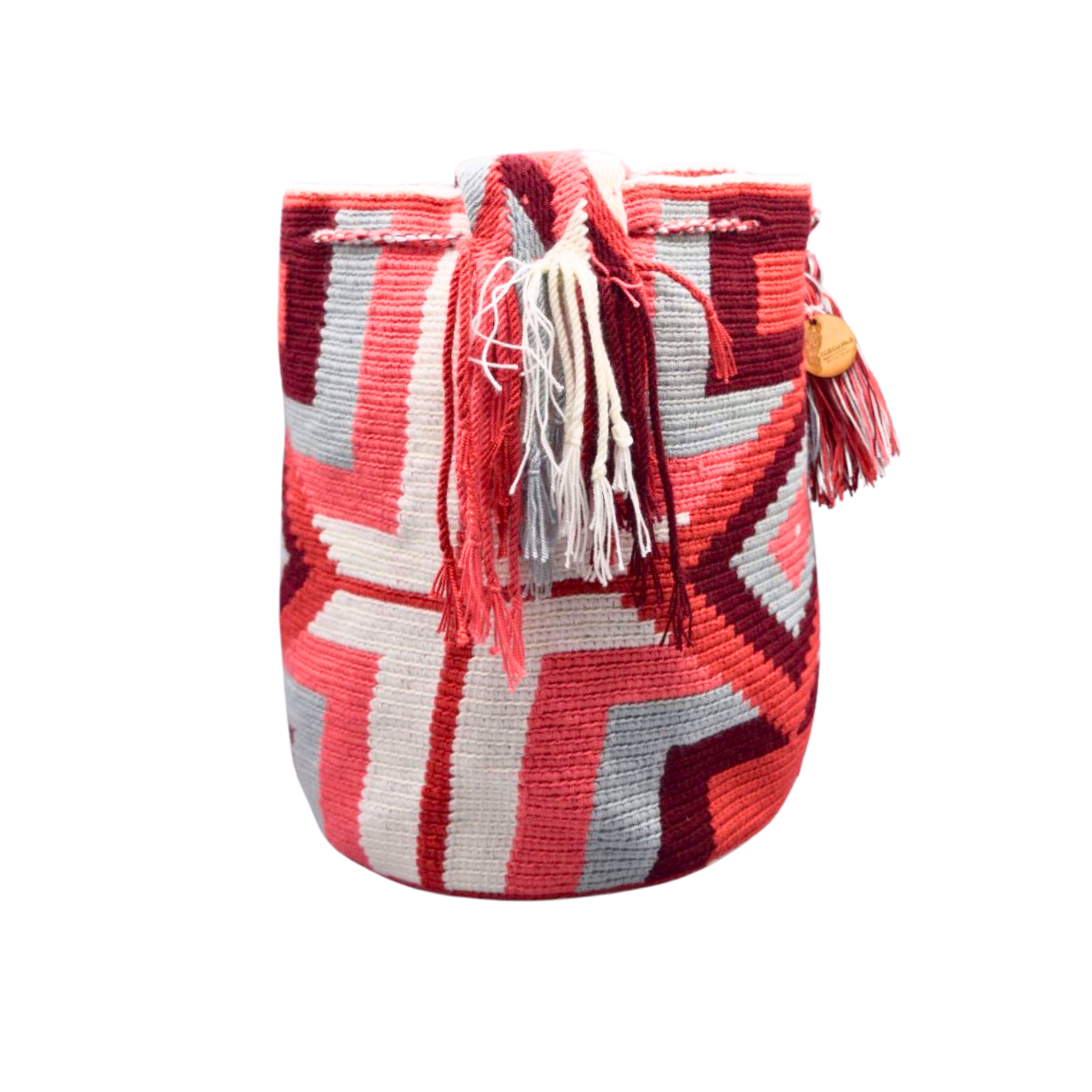 Large Authentic Colombian Wayuu Mochila Bag | Red and Gray design