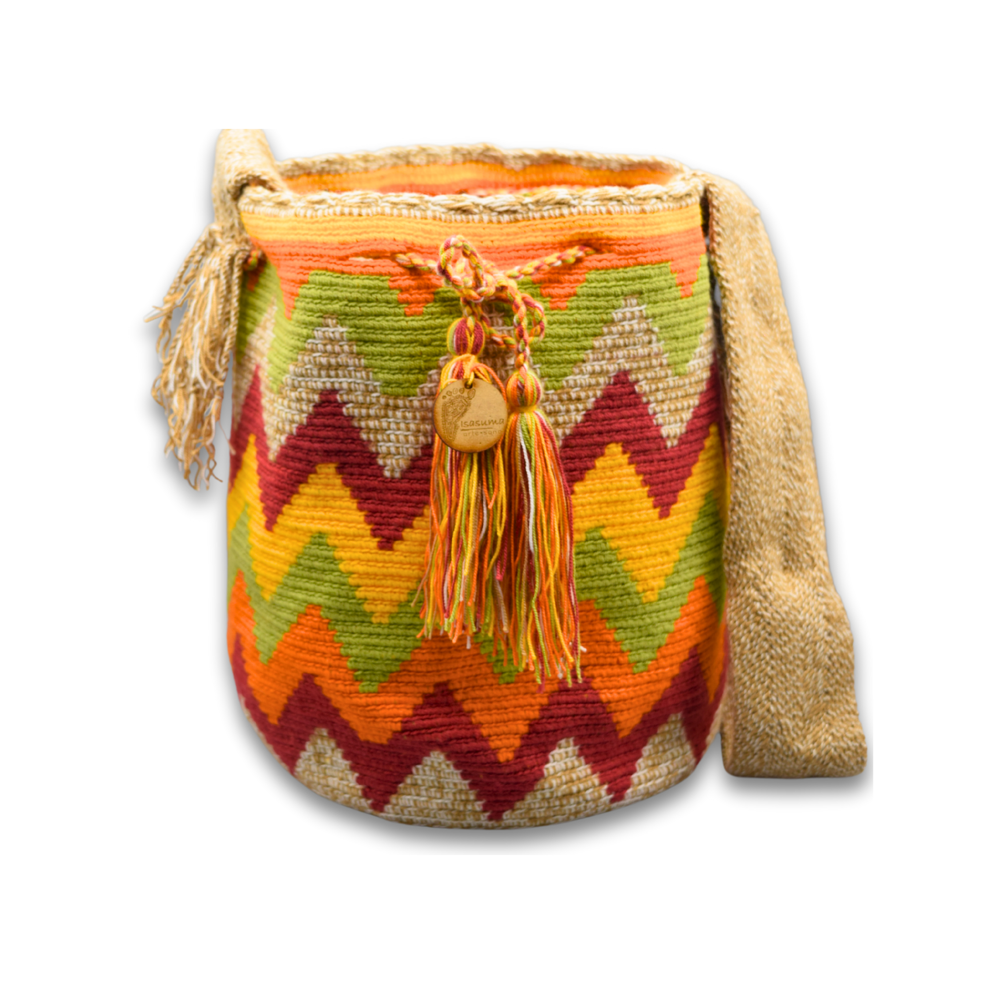 Large Authentic Colombian Wayuu Mochila Bag | Yellow Zig Zag in the middle