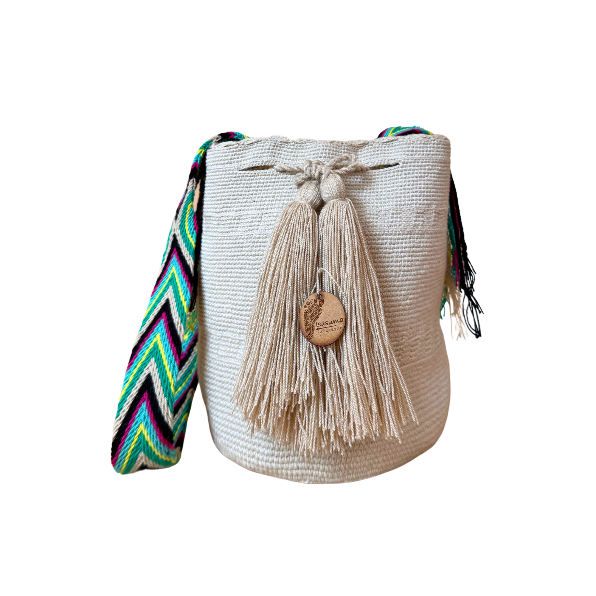 Medium Unicolor Wayuu Mochila Bag | Beige | Woven Crossbody | Handmade | Boho | Handmade in Colombia