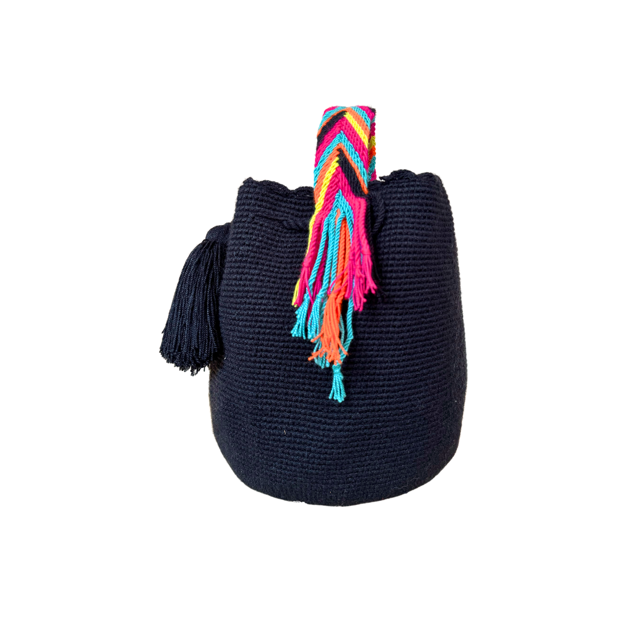 Medium Unicolor Wayuu Mochila Bag | Woven Crossbody | Handmade | Boho | Handmade in Colombia | Black Multicolor Strap