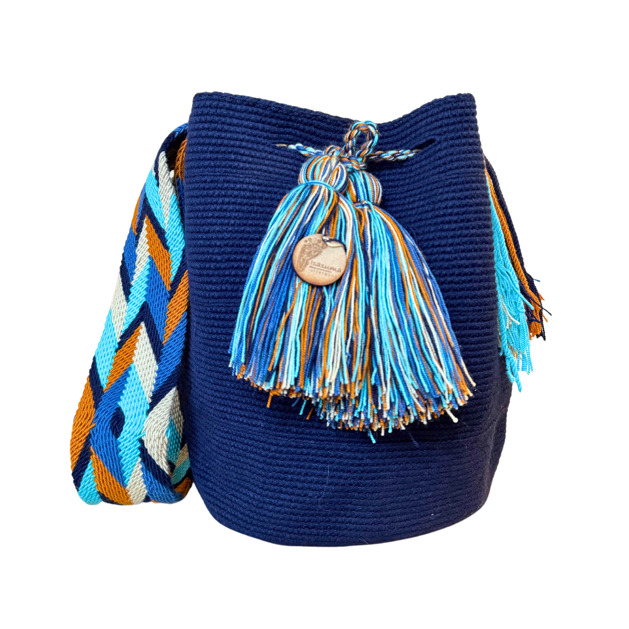 Large Unicolor Wayuu Mochila Bag | Dark Blue | Handmade in Colombia