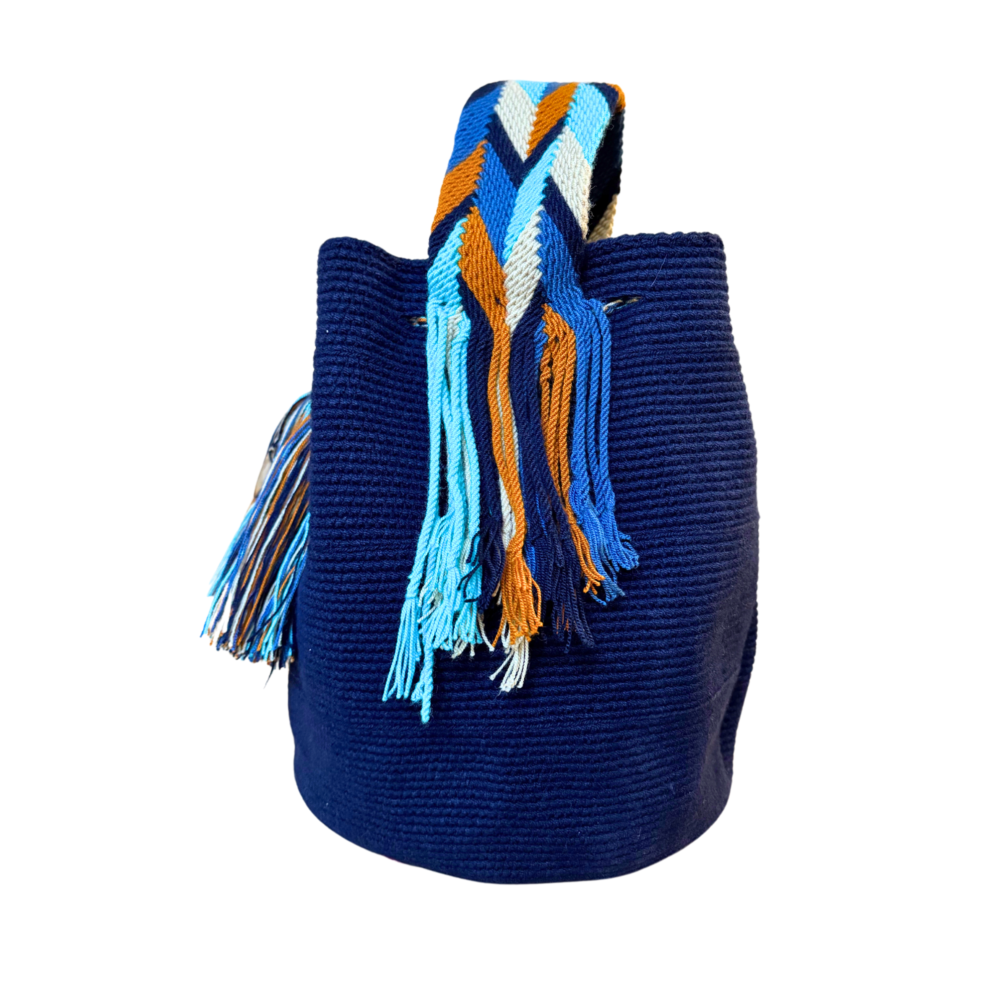 Large Unicolor Wayuu Mochila Bag | Dark Blue | Handmade in Colombia