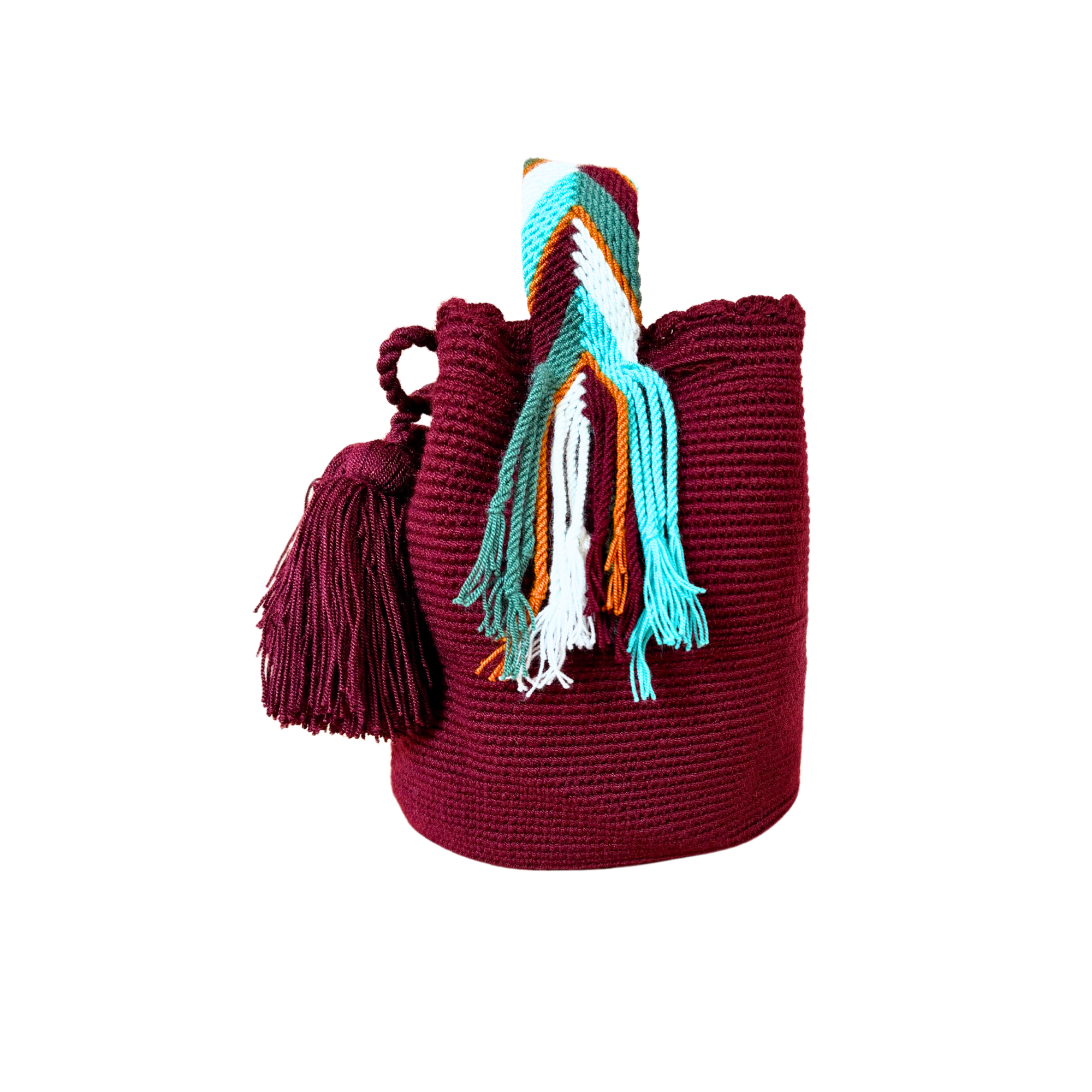 Medium Unicolor Wayuu Mochila Bag | Burgundy Orange line Strap | Woven Crossbody | Handmade | Boho | Handmade in Colombia