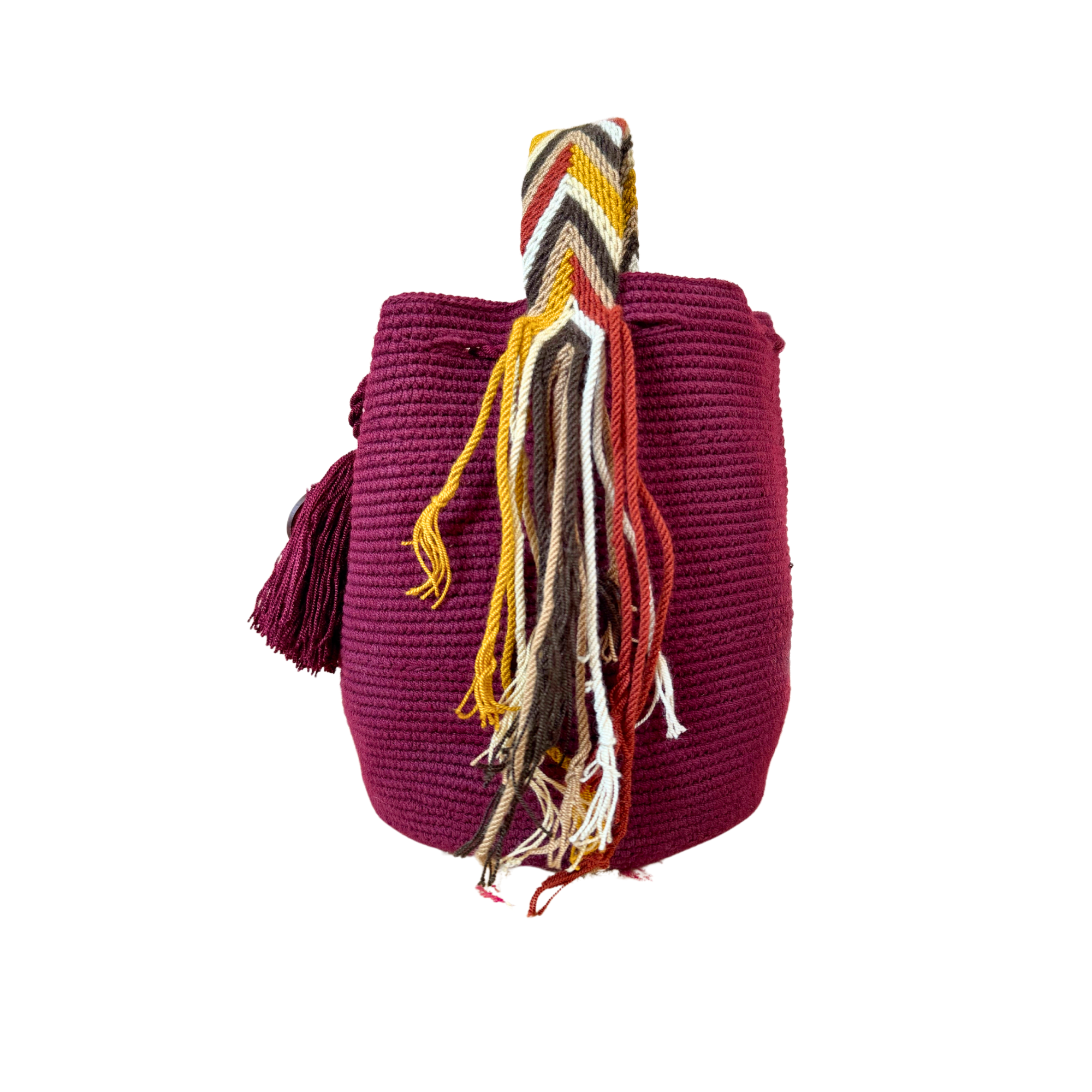 Medium Unicolor Wayuu Mochila Bag | Burgundy Yellow line Strap | Woven Crossbody | Handmade | Boho | Handmade in Colombia