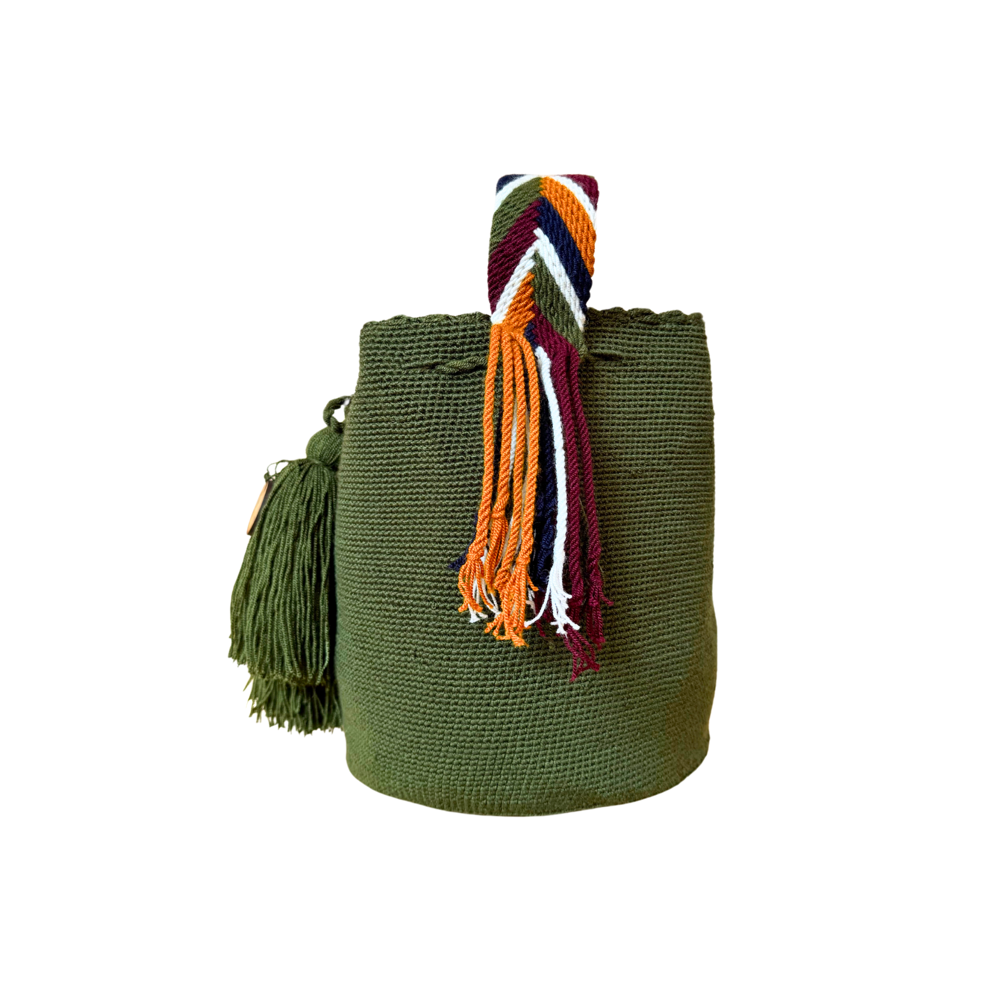 Medium Unicolor Wayuu Mochila Bag | Green Army | Woven Crossbody | Handmade | Boho | Handmade in Colombia