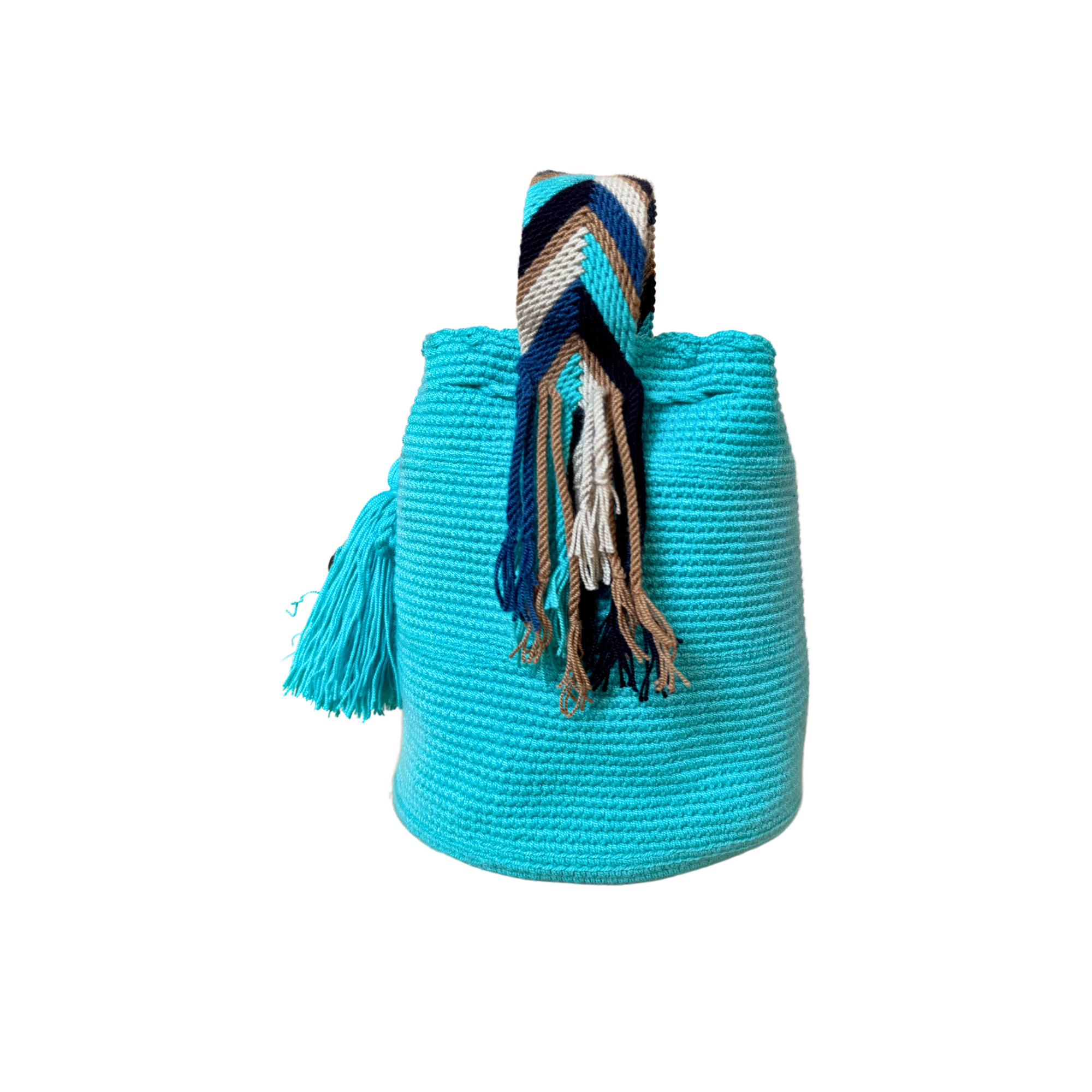 Medium Unicolor Wayuu Mochila Bag | Bright Teal Strap Teal | Woven Crossbody | Handmade | Boho | Handmade in Colombia