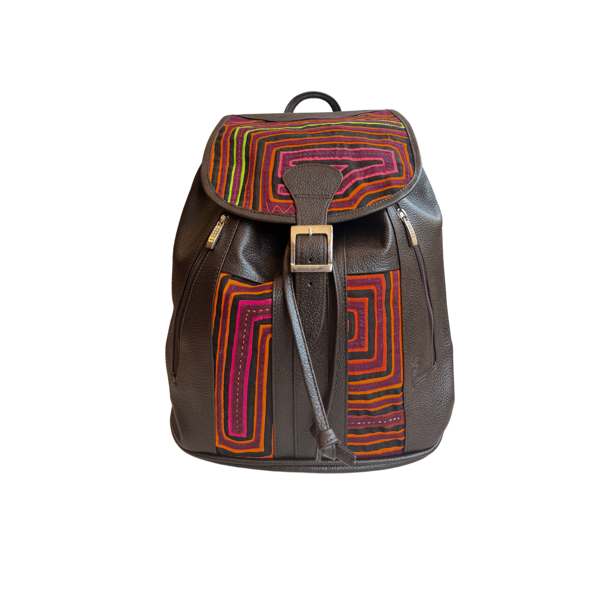 Handcrafted Mola and Leather Backpack I Handmade I Black