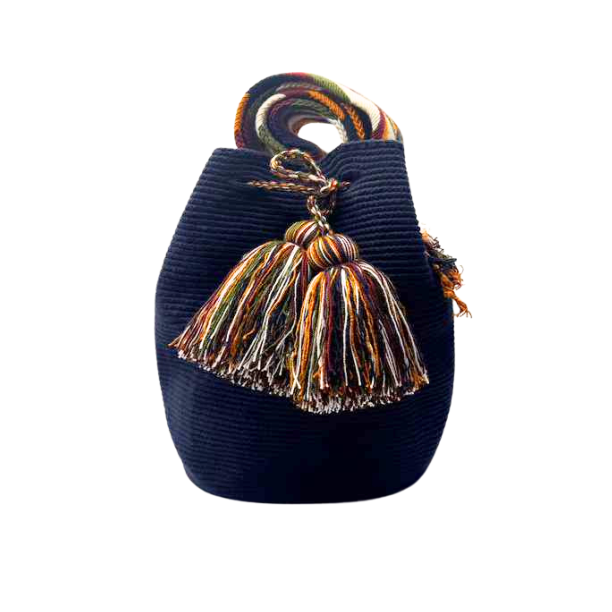Large Unicolor Wayuu Mochila Bag | Dark Blue Strap orange burgundy and white | Handmade in Colombia