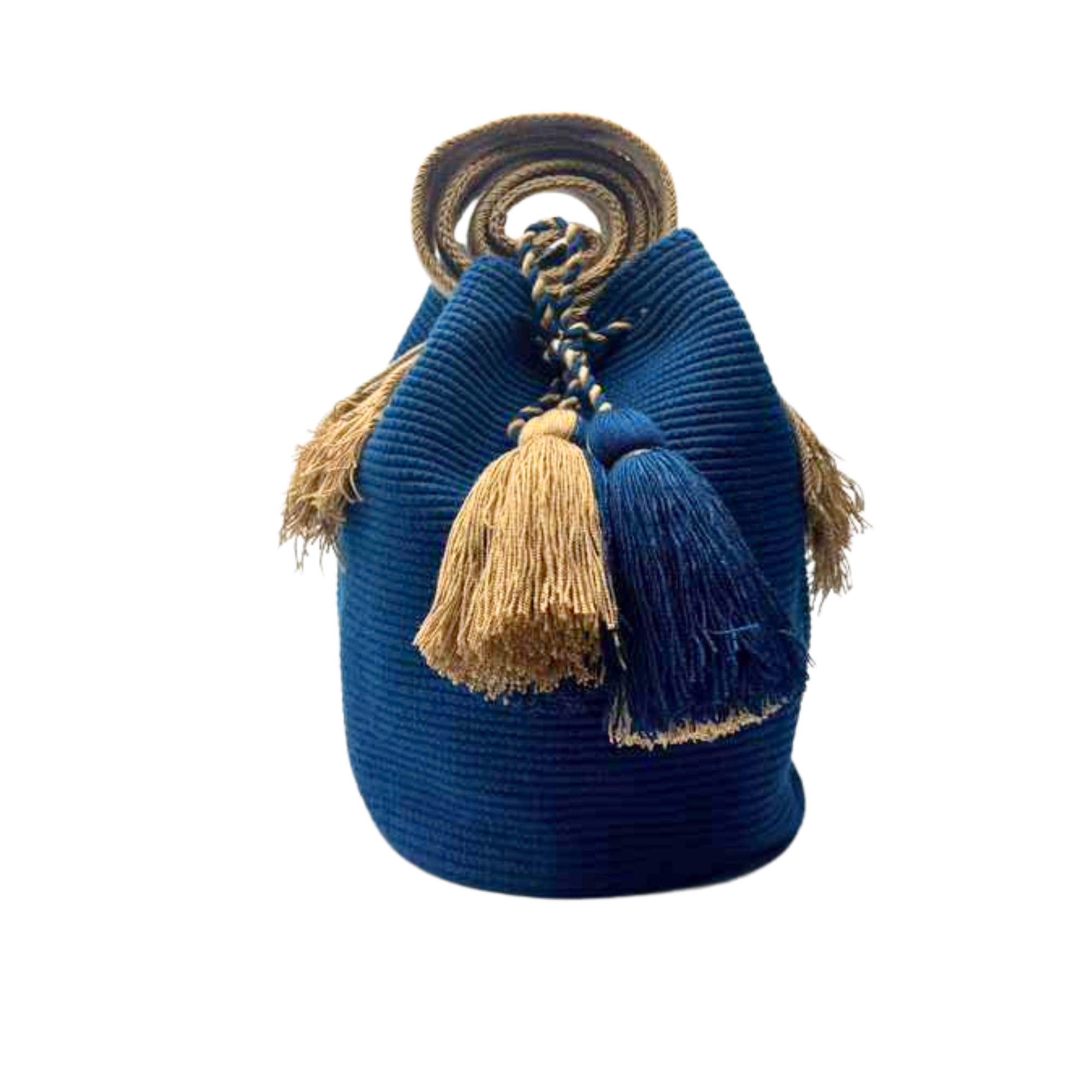 Large Unicolor Wayuu Mochila Bag | Blue, beige strap | Handmade in Colombia