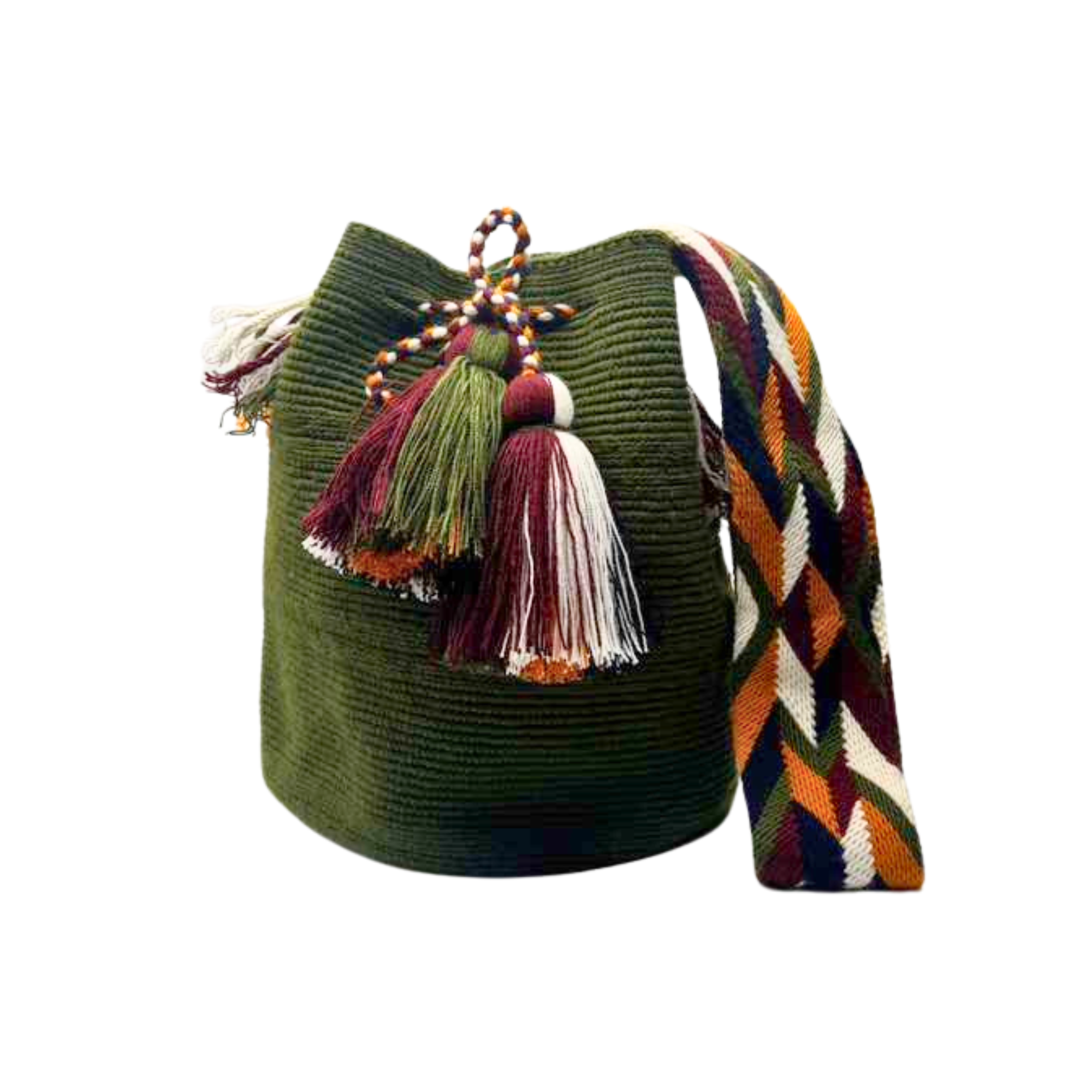 Large Unicolor Wayuu Mochila Bag | Olive Green | Handmade in Colombia