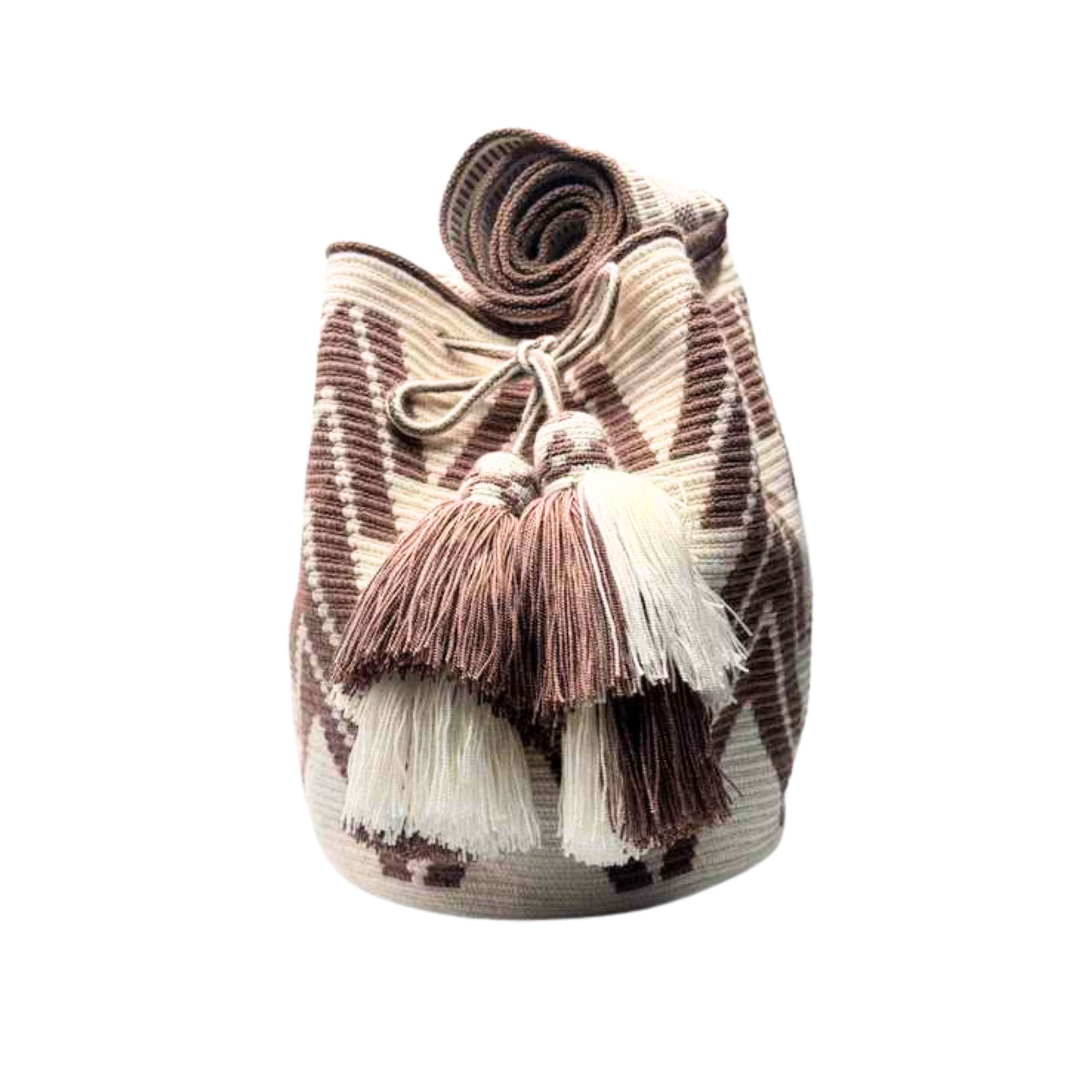 Wayuu mochila bag | Large Traditional Deluxe | White and brown triangles