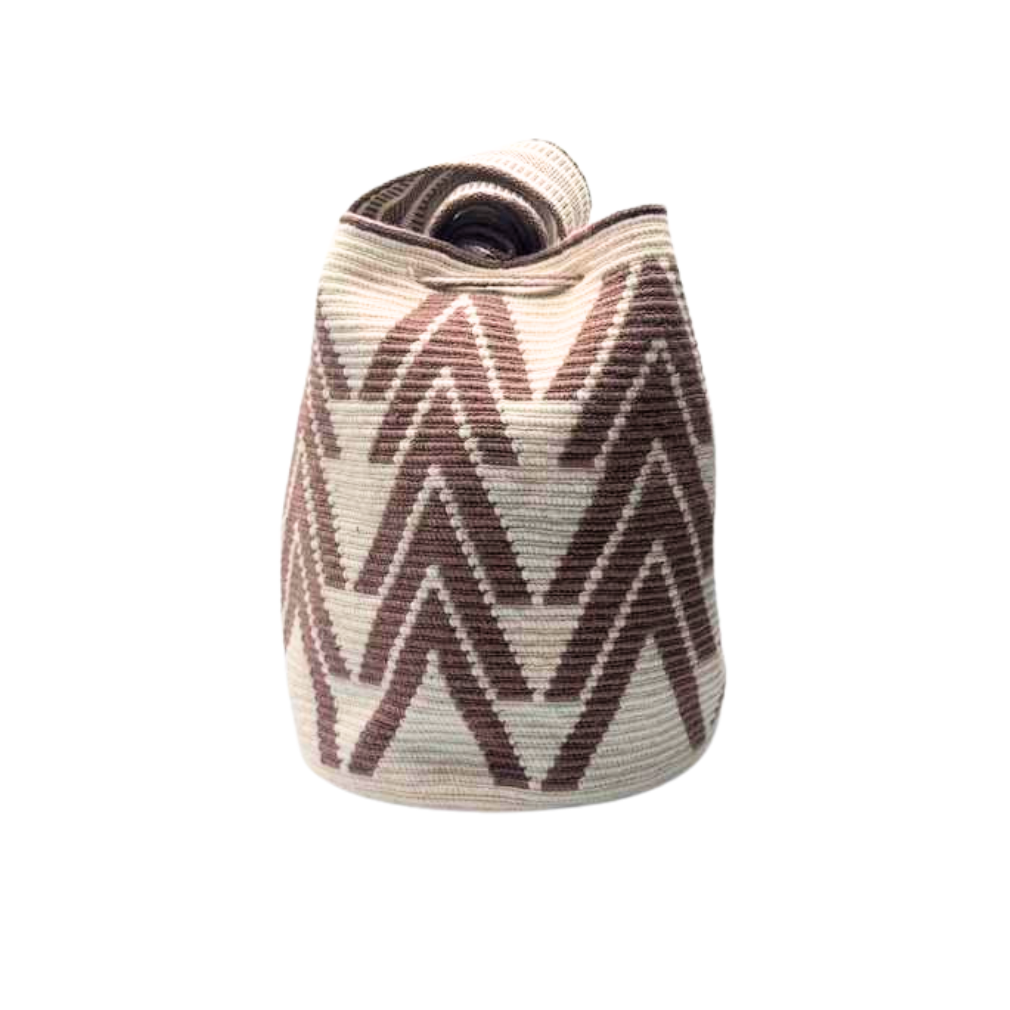 Wayuu mochila bag | Large Traditional Deluxe | White and brown triangles