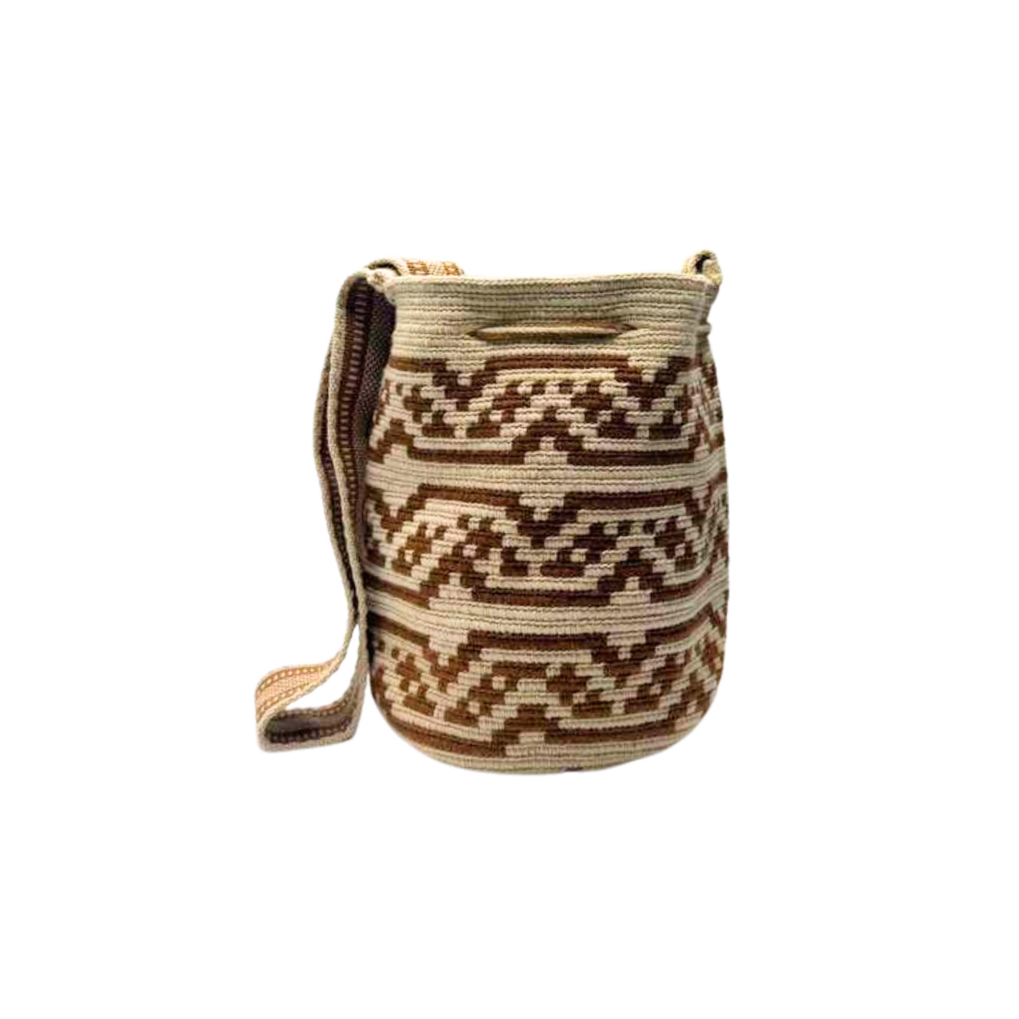 Wayuu mochila bag | Medium Tradicional Deluxe | Beige and Brown