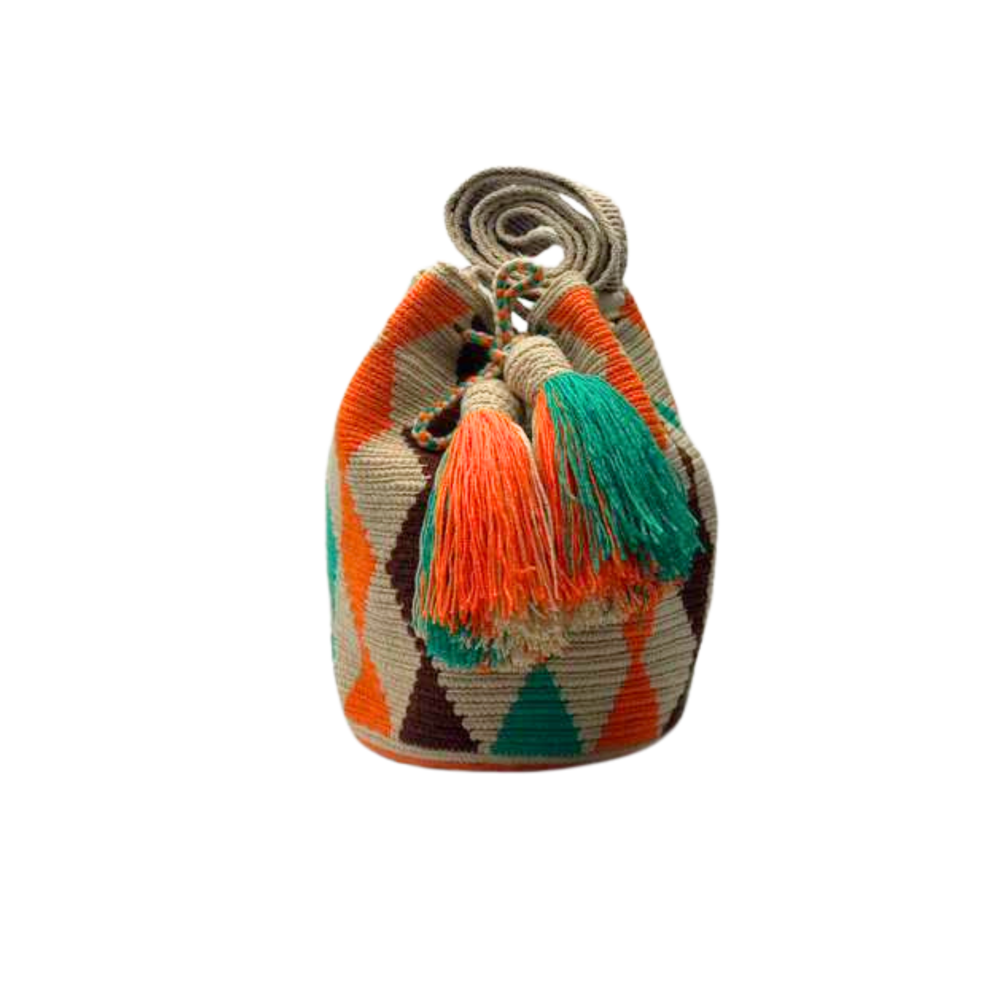 Wayuu mochila bag | Medium Tradicional Deluxe | Orange and Green Rhombus