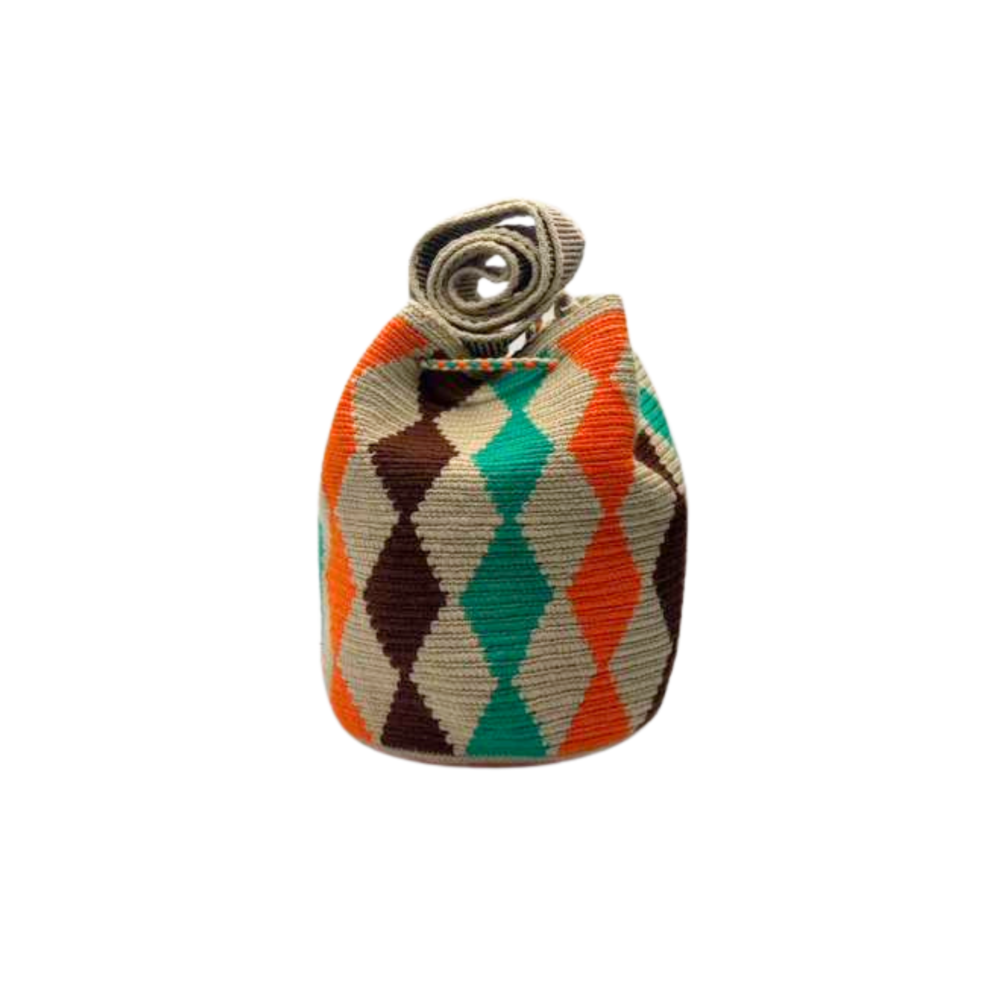 Wayuu mochila bag | Medium Tradicional Deluxe | Orange and Green Rhombus