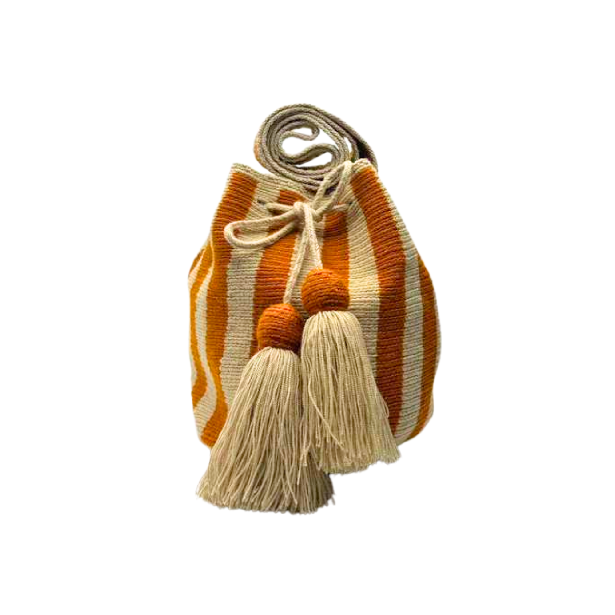 Wayuu mochila bag | Medium Tradicional Deluxe | Beige and Orange Lines
