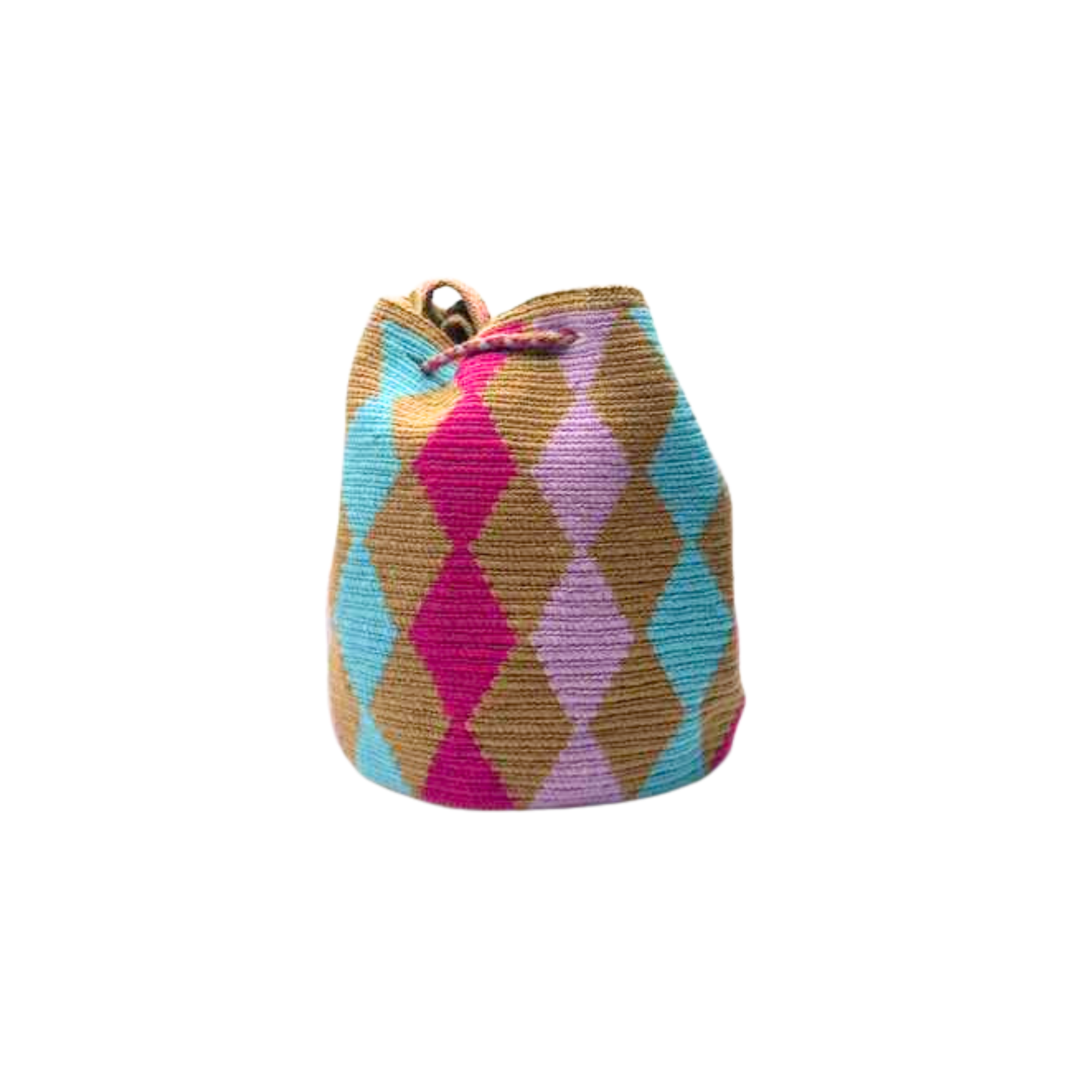 Wayuu mochila bag | Medium Tradicional Deluxe | Pink, Lilac and Teal Rhombus