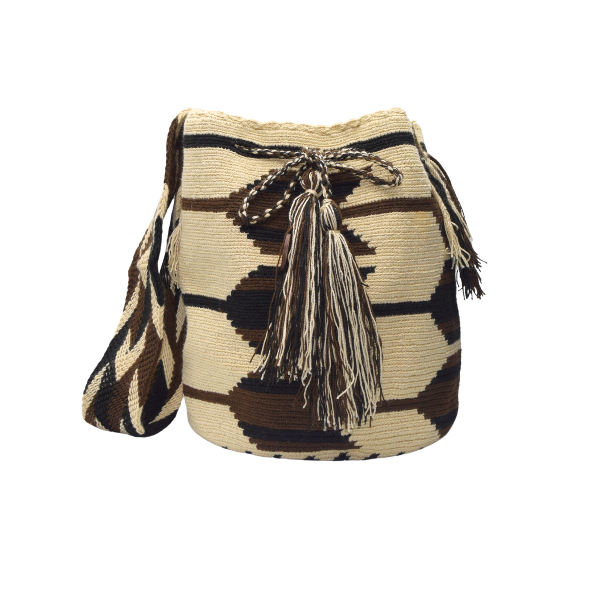 Wayuu mochila bag | Large Traditional Deluxe | Beige brown arrows