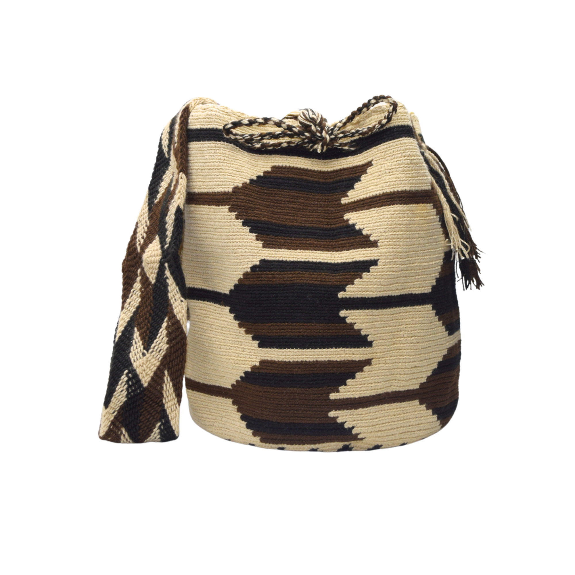 Wayuu mochila bag | Large Traditional Deluxe | Beige brown arrows