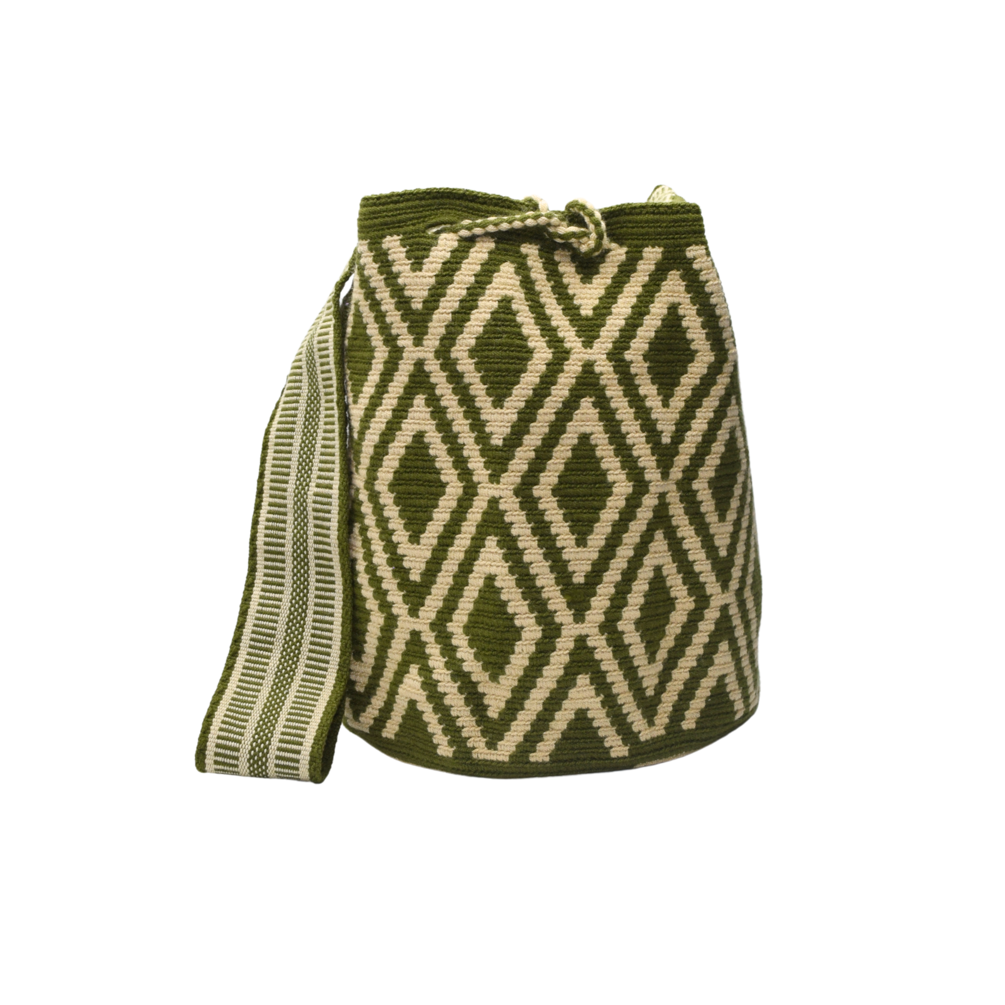 Wayuu mochila bag | Large Traditional Deluxe | Beige green rhombus