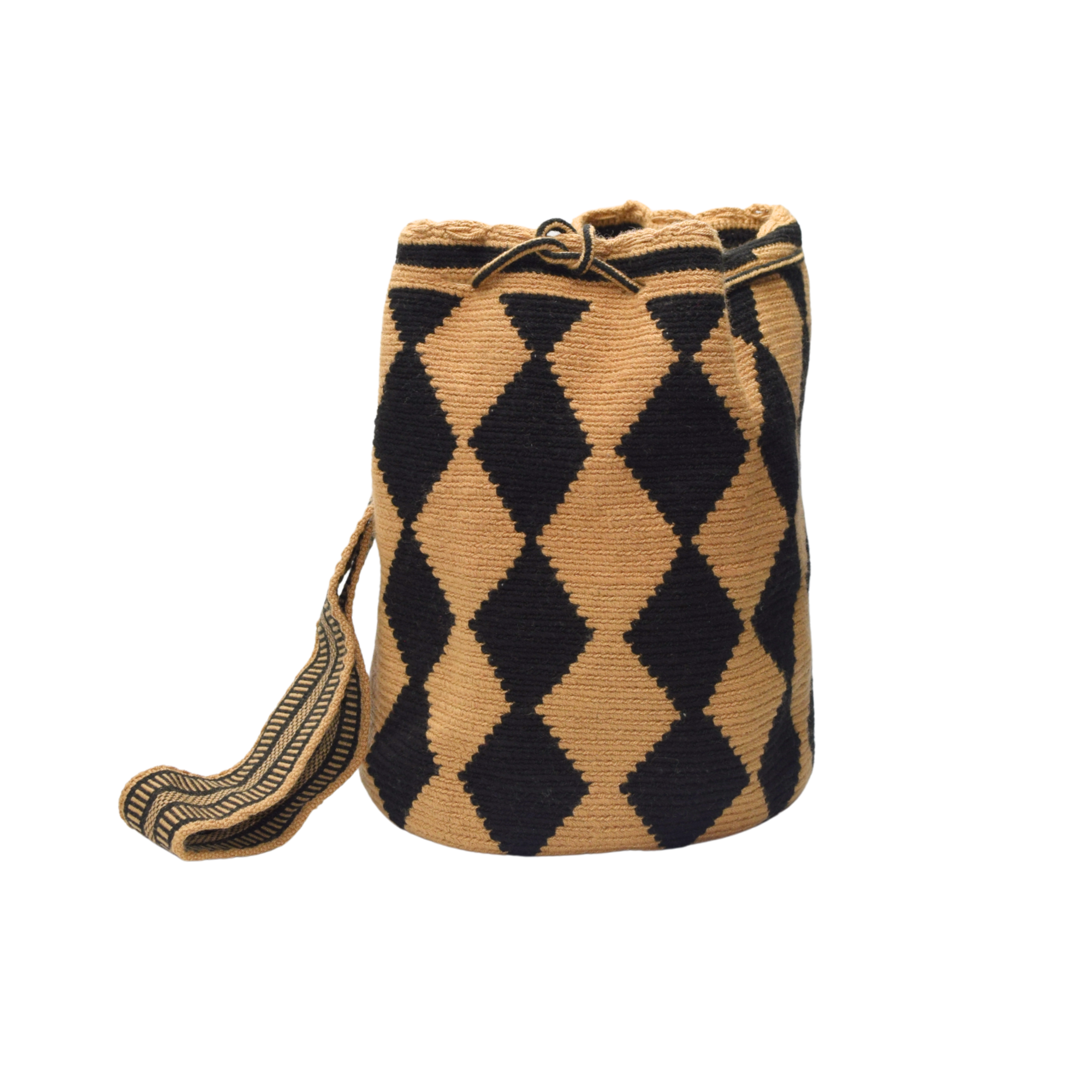 Wayuu mochila bag | Large Traditional Deluxe | Beige black rhombus