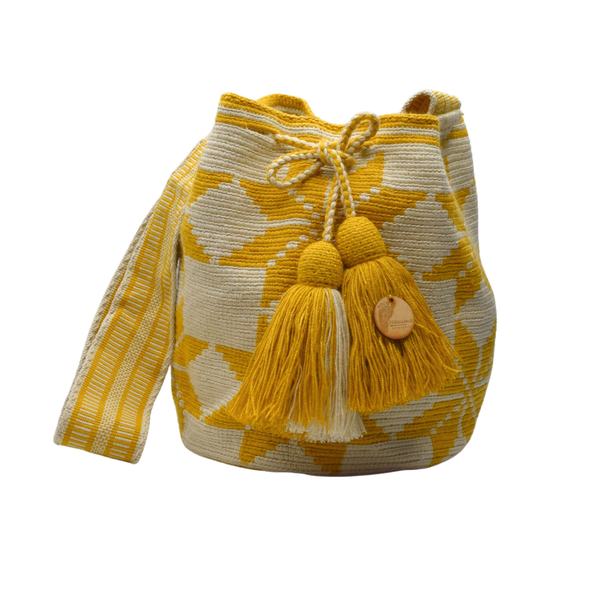 Wayuu mochila bag | Large Traditional Deluxe | Beige yellow flowers