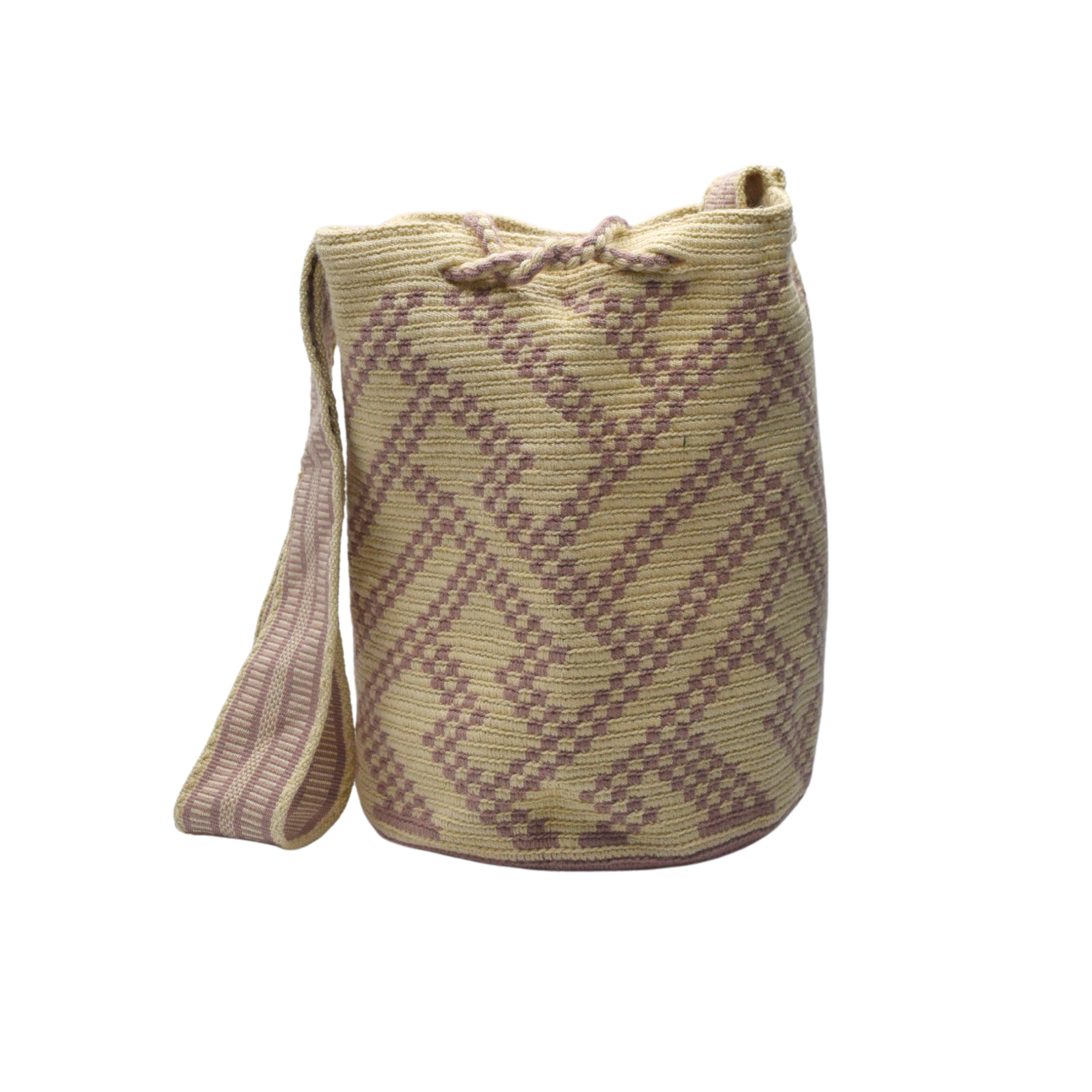 Wayuu mochila bag | Large Traditional Deluxe | Beige and Pastel Pink lines