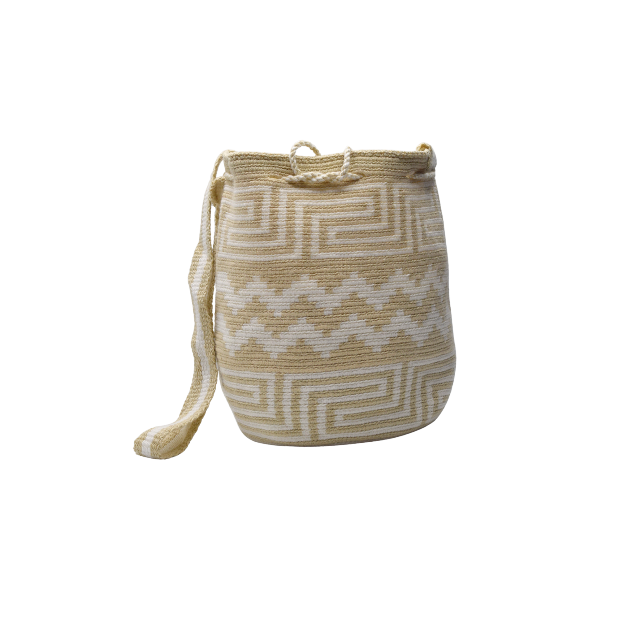 Wayuu mochila bag | Medium Traditional Deluxe | Beige and white
