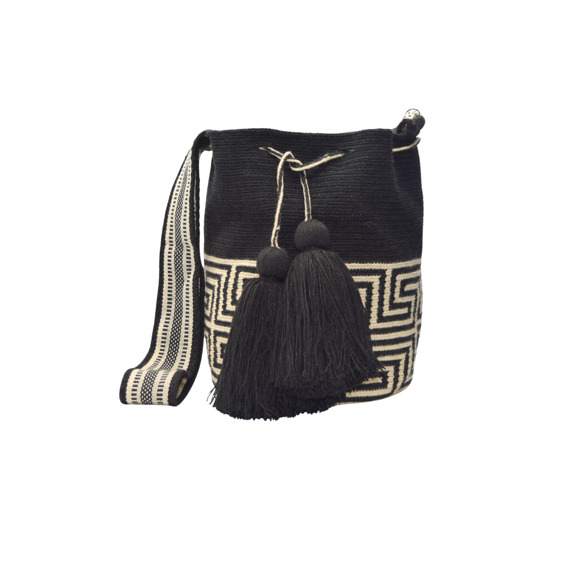 Wayuu mochila bag | Medium Traditional Deluxe | Black top and labyrinth botton