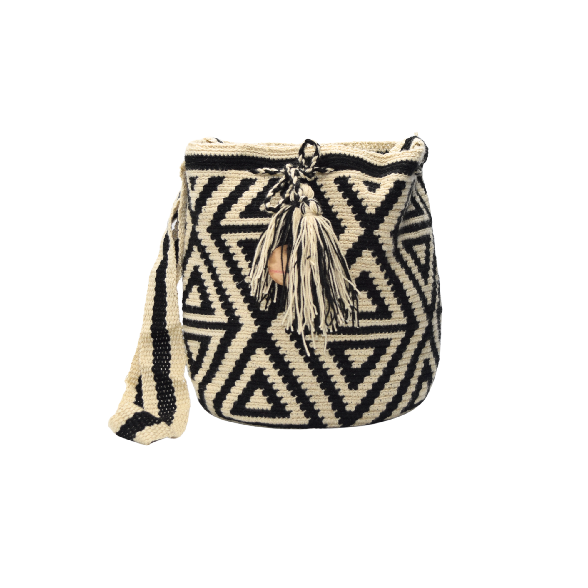 Wayuu mochila bag | Medium Traditional Deluxe | Black rhombus