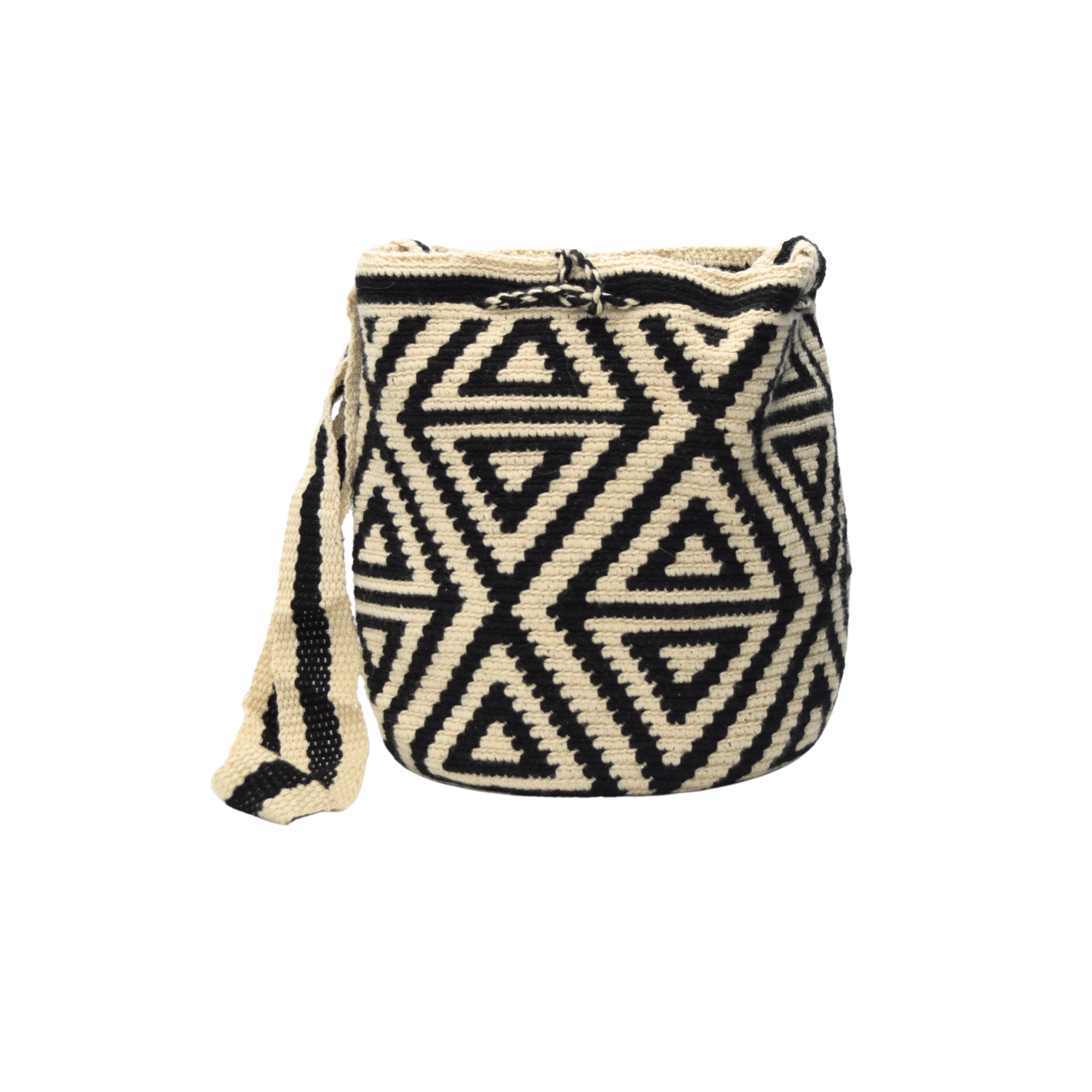 Wayuu mochila bag | Medium Traditional Deluxe | Black rhombus