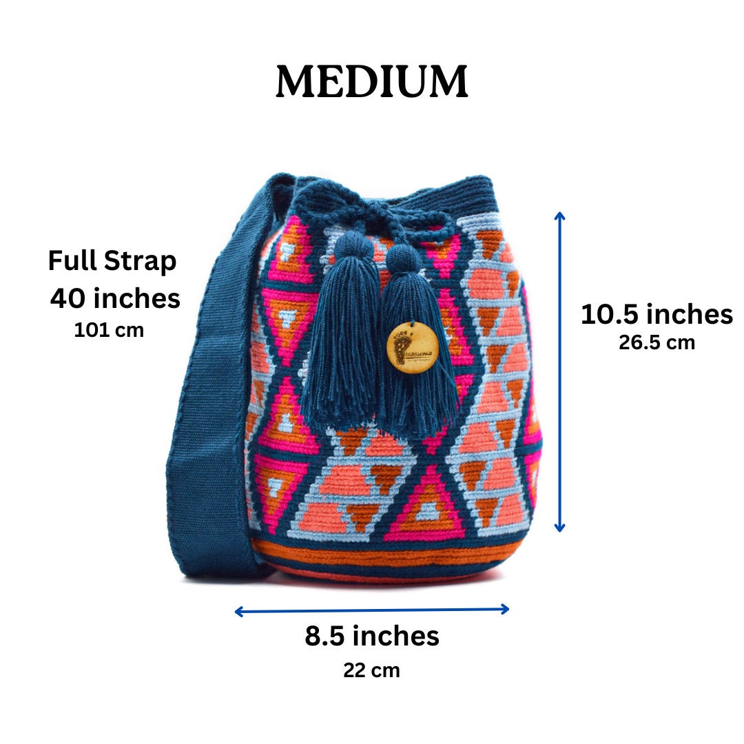 Exclusive Wayuu mochila bag | Medium Woven Crossbody Handmade Gorrito Mochila | Caramel and Black Figures