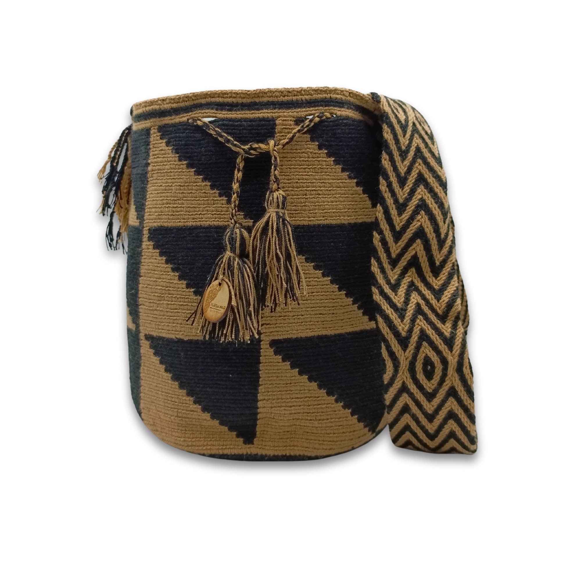 Wayuu mochila bag | Large Tradicional | Triangles Black and Brown