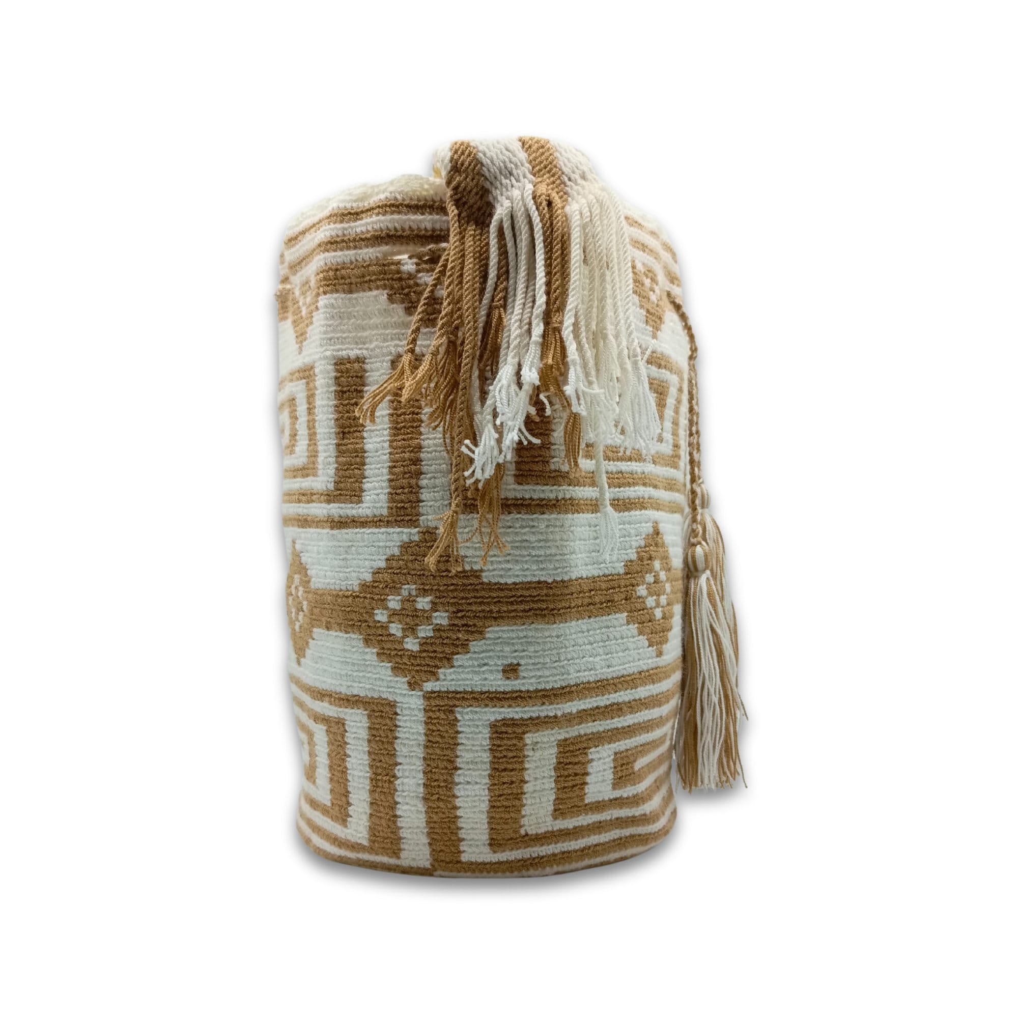 Wayuu mochila bag | Large Tradicional | White and Beige Figures