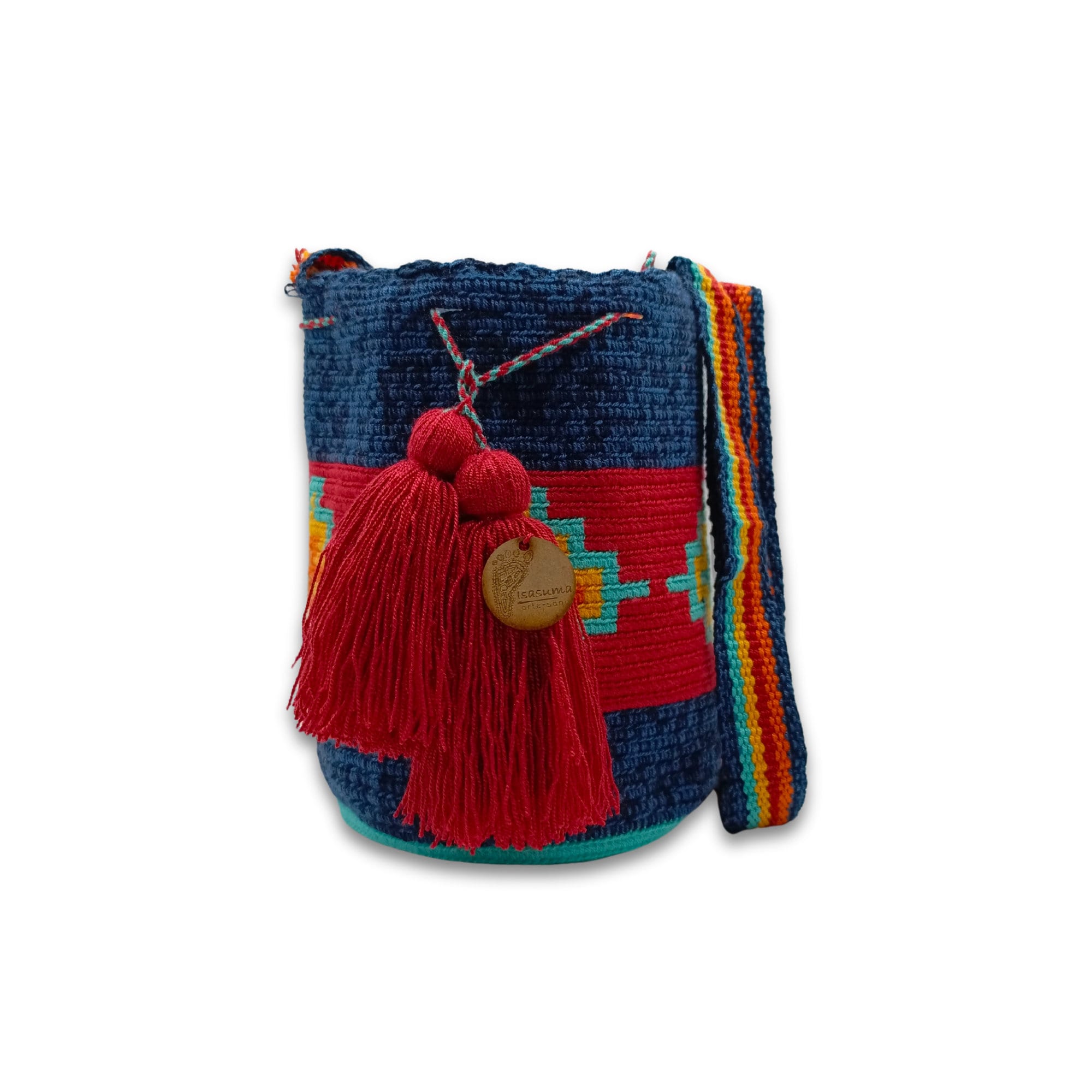 Wayuu mochila bag | Medium Tradicional | Veined Blue Red line middle