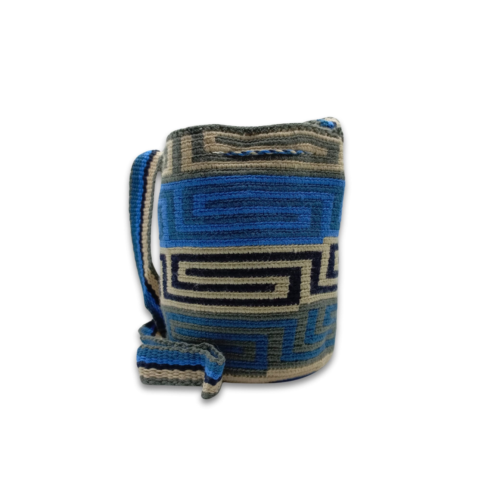 Wayuu mochila bag | Medium Tradicional | Blue Beige and Gray Figures